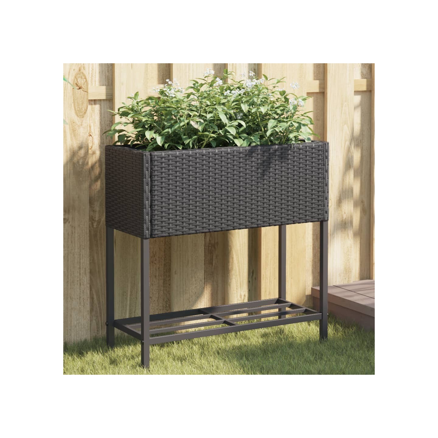 Jardinière avec étagère noir résine tressée