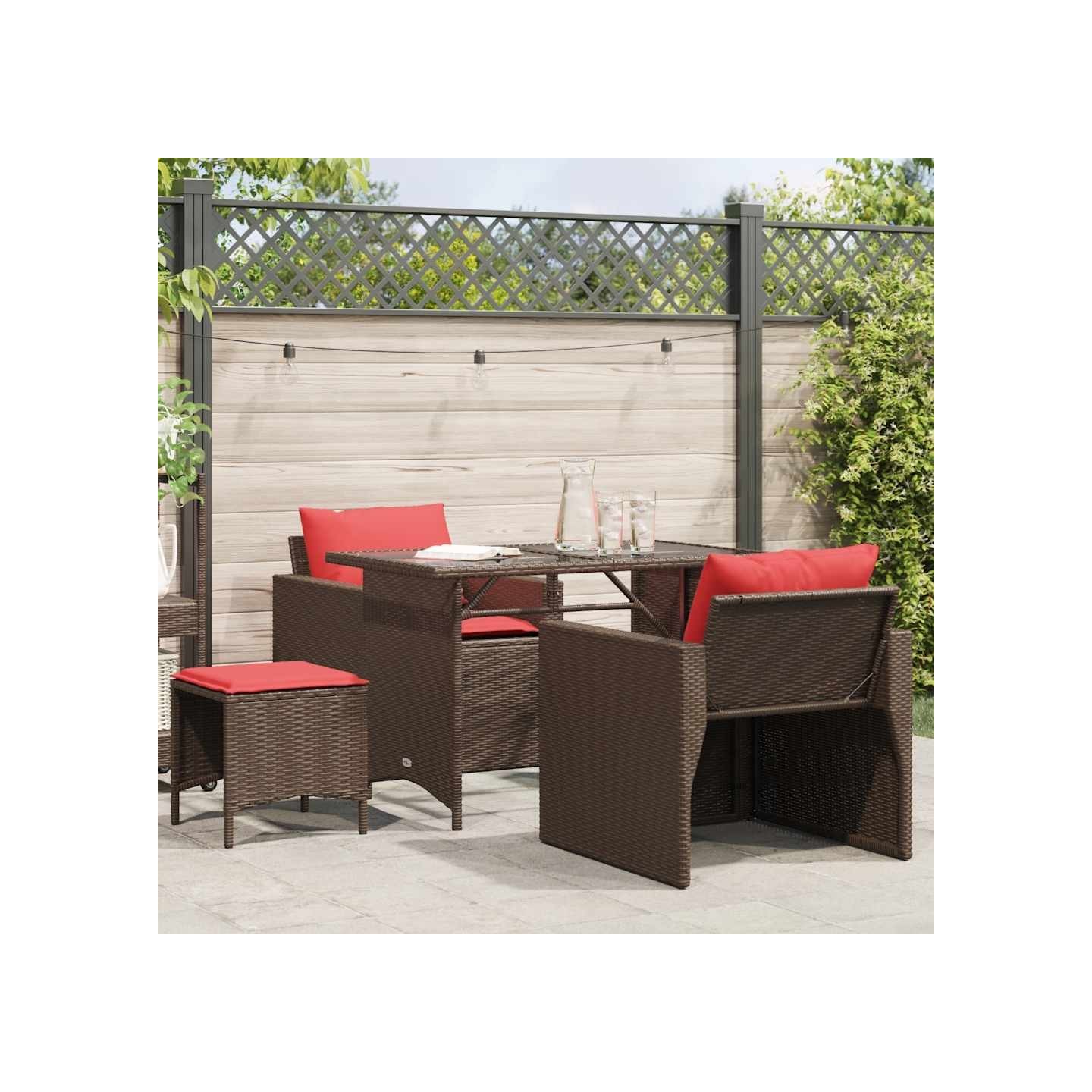 Salon de jardin 4 pcs avec coussins marron résine tressée