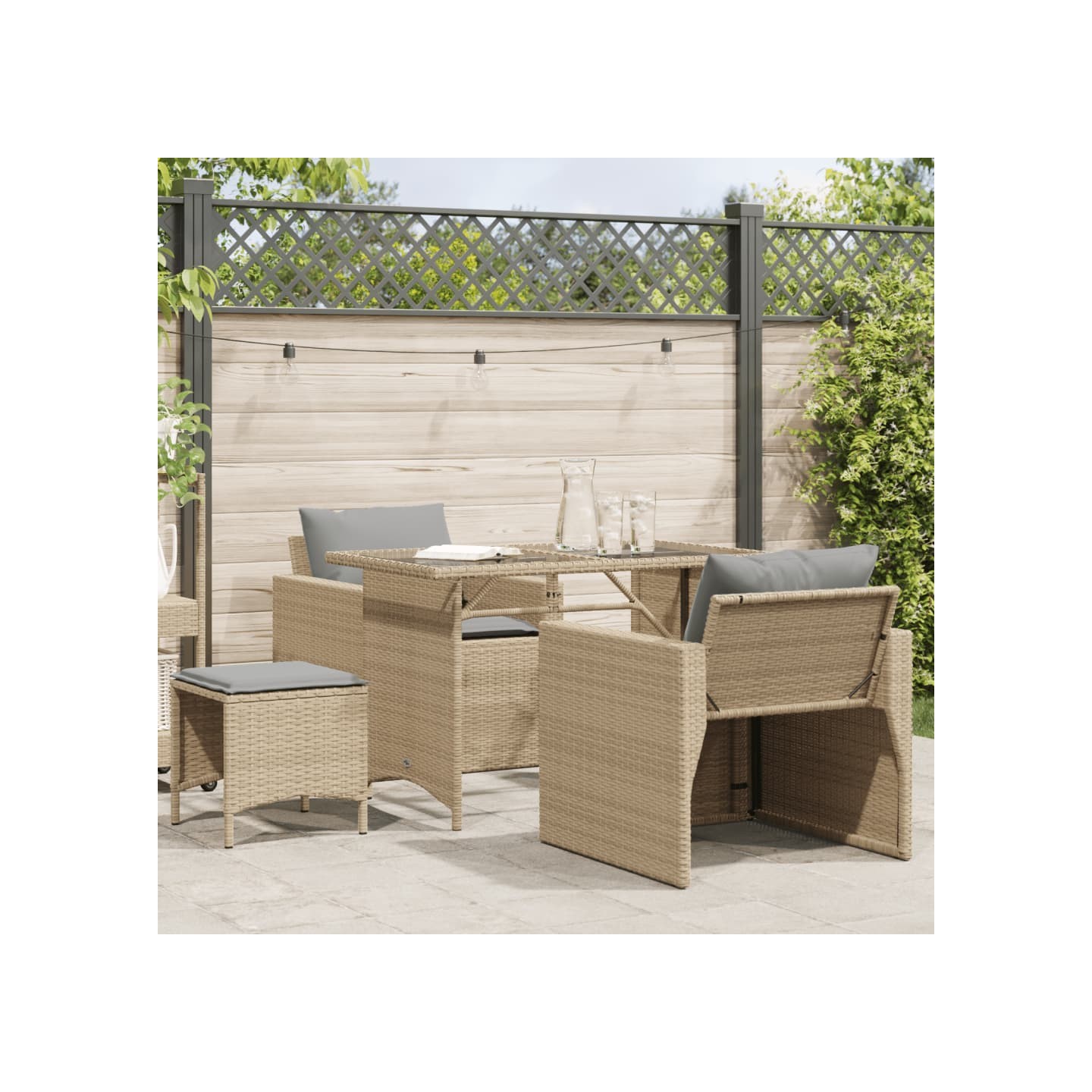 Salon de jardin avec coussins 4 pcs beige résine tressée