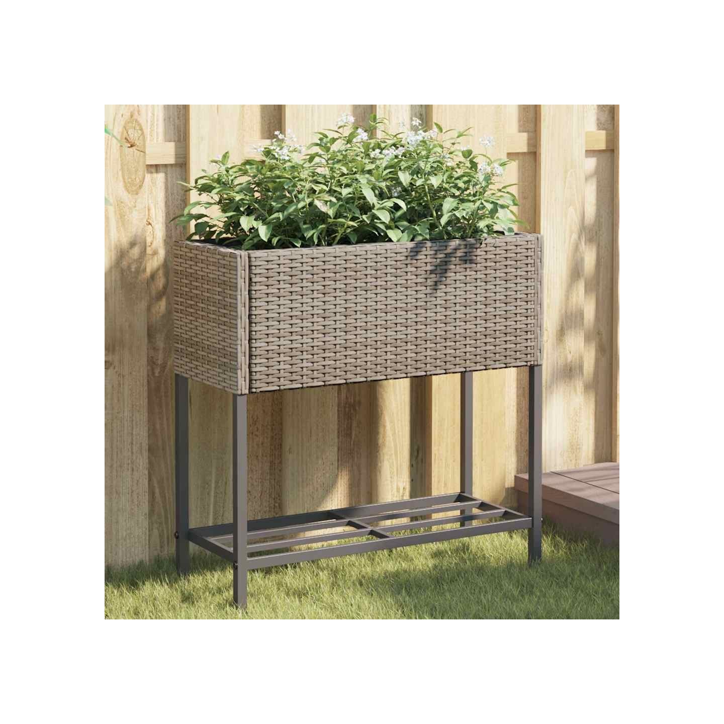 Jardinière avec étagère gris résine tressée
