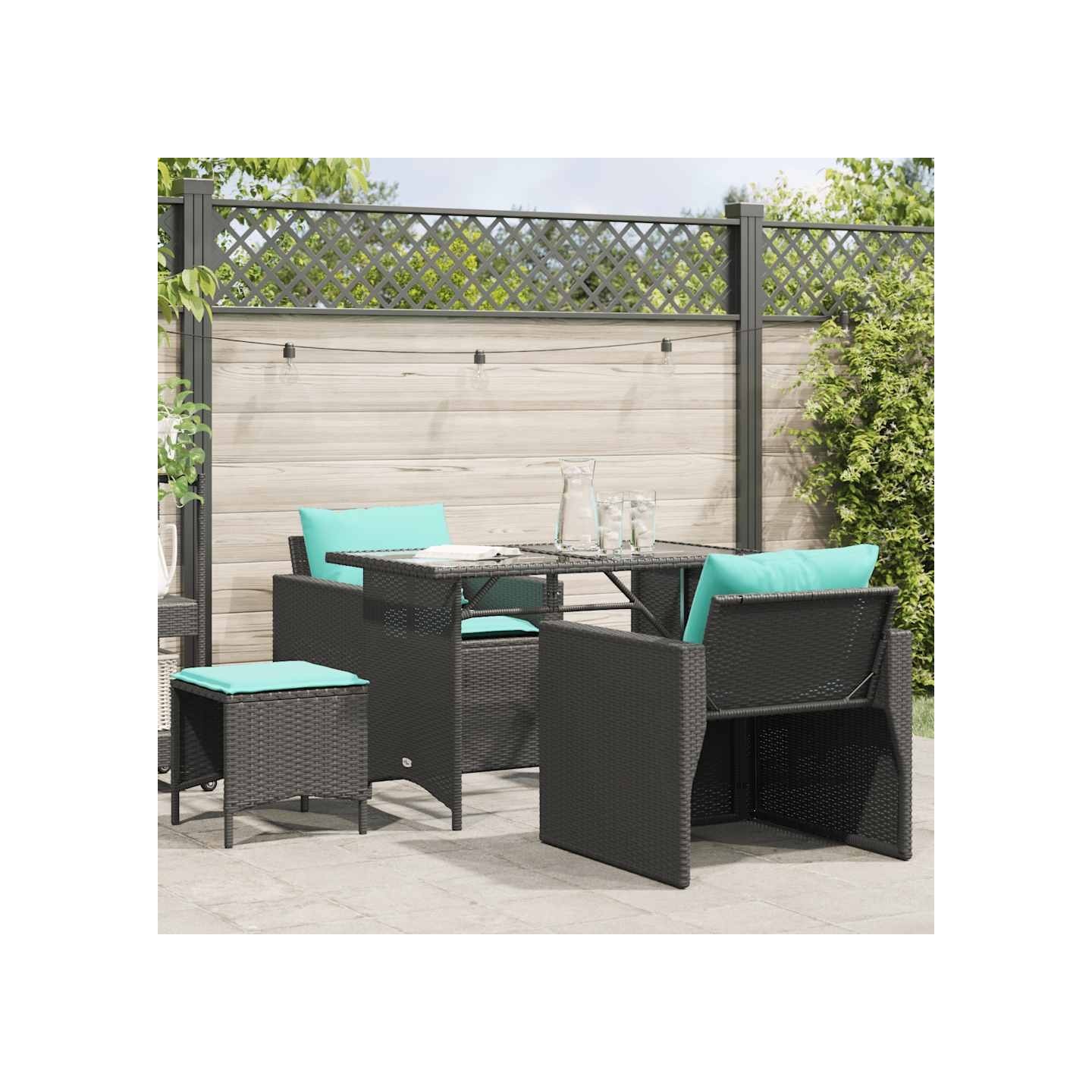 Salon de jardin 4 pcs avec coussins noir résine tressée