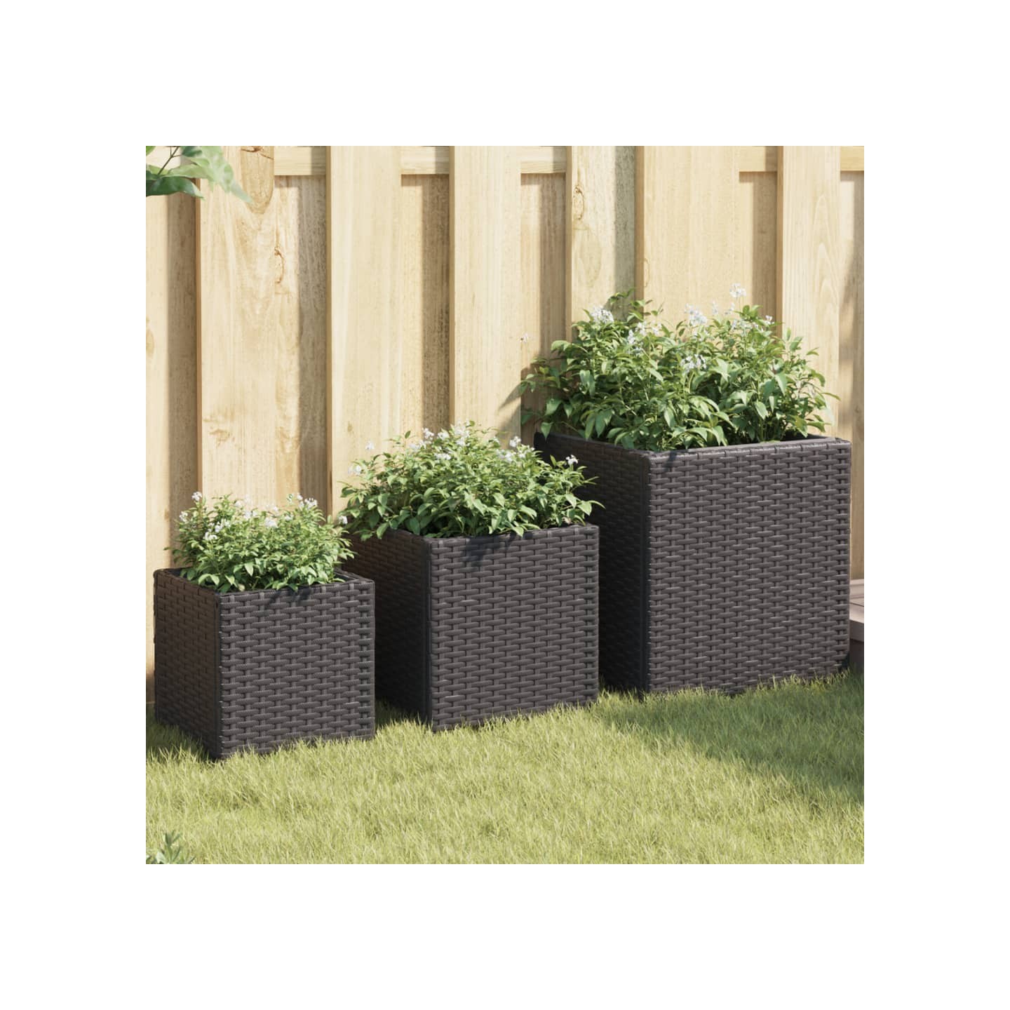 Jardinières d'extérieur 3 pcs noir résine tressée