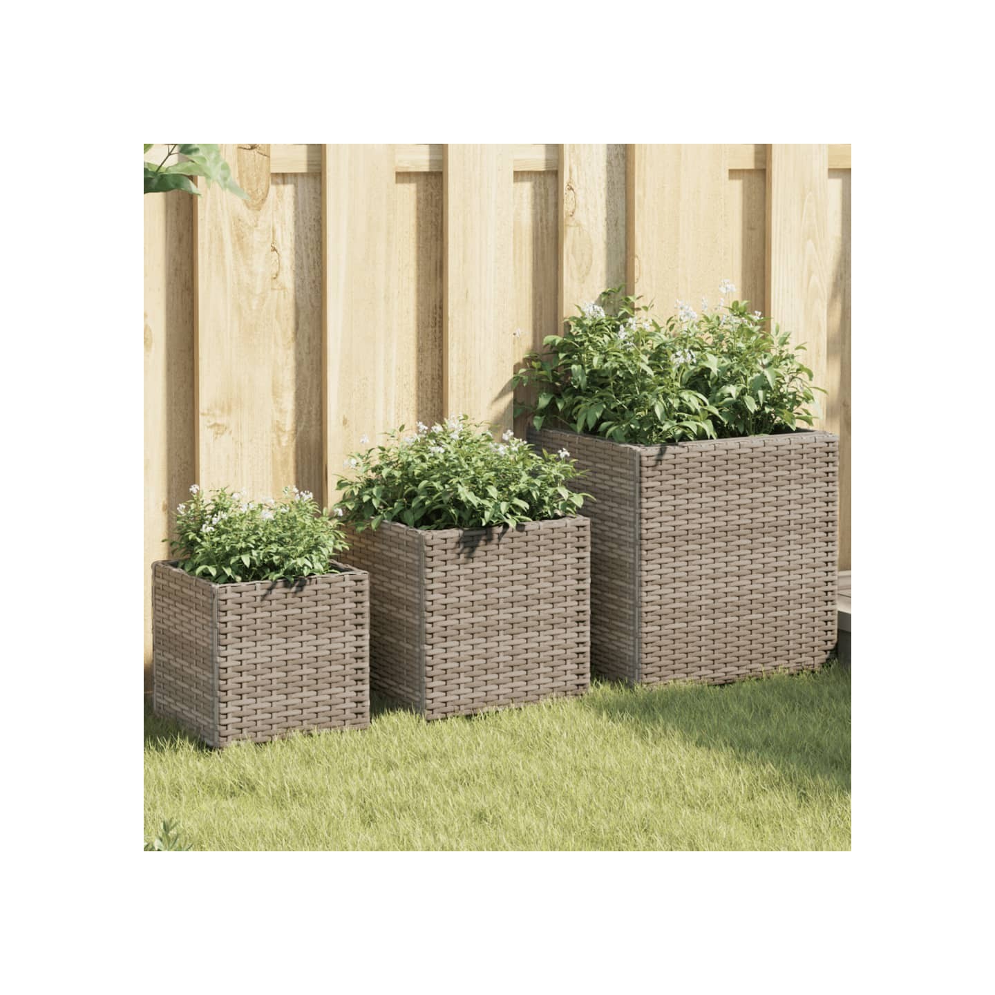 Jardinières d'extérieur 3 pcs gris résine tressée