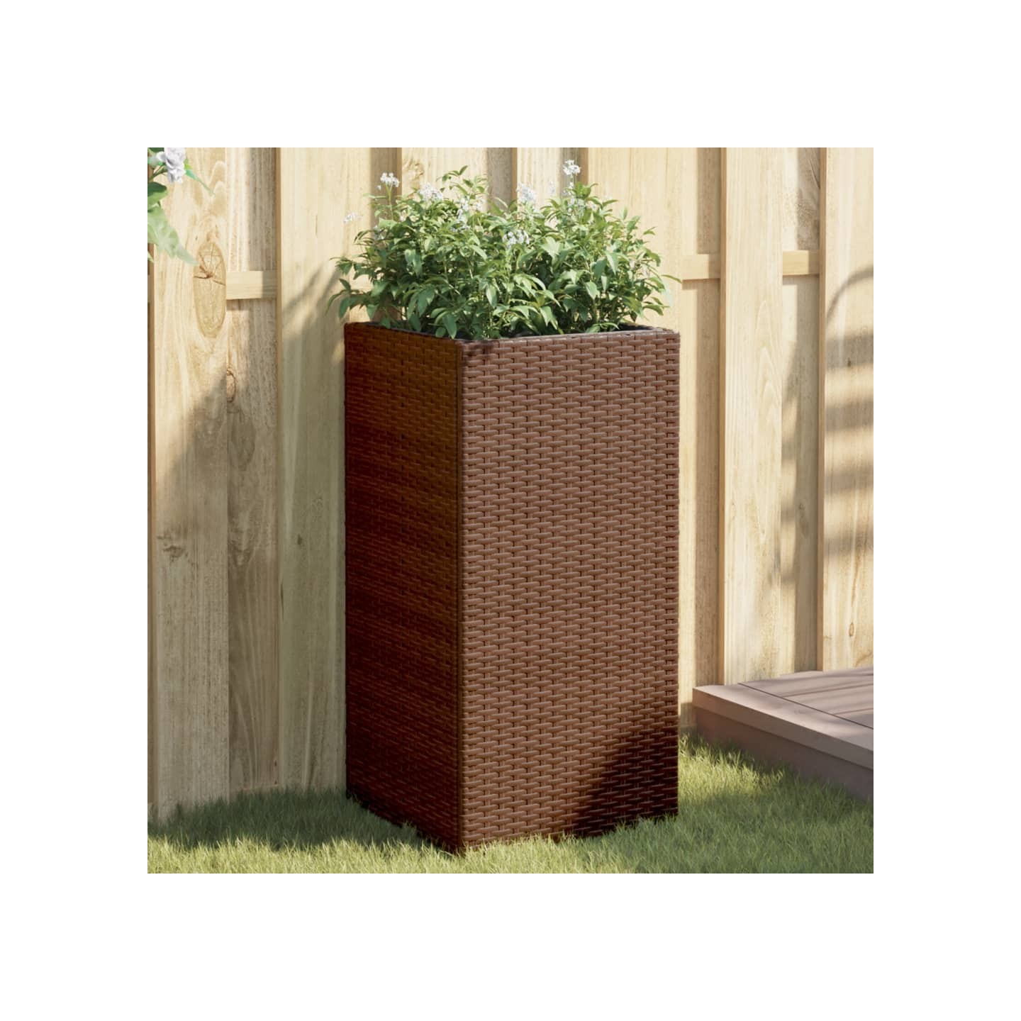 Jardinière marron 40x40x80 cm résine tressée
