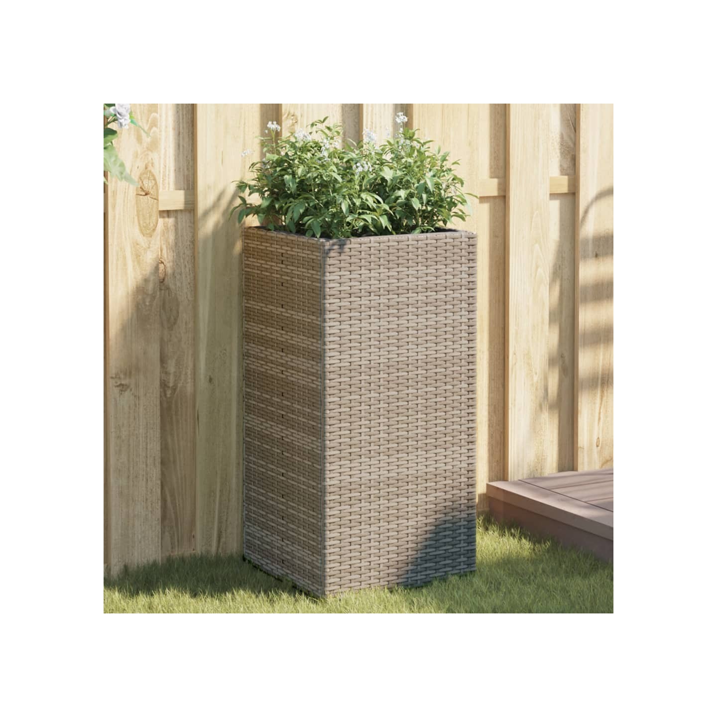 Jardinière gris 40x40x80 cm résine tressée
