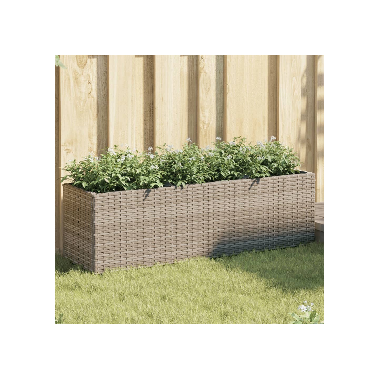 Jardinière avec 3 pots gris 105x30x32 cm résine tressée