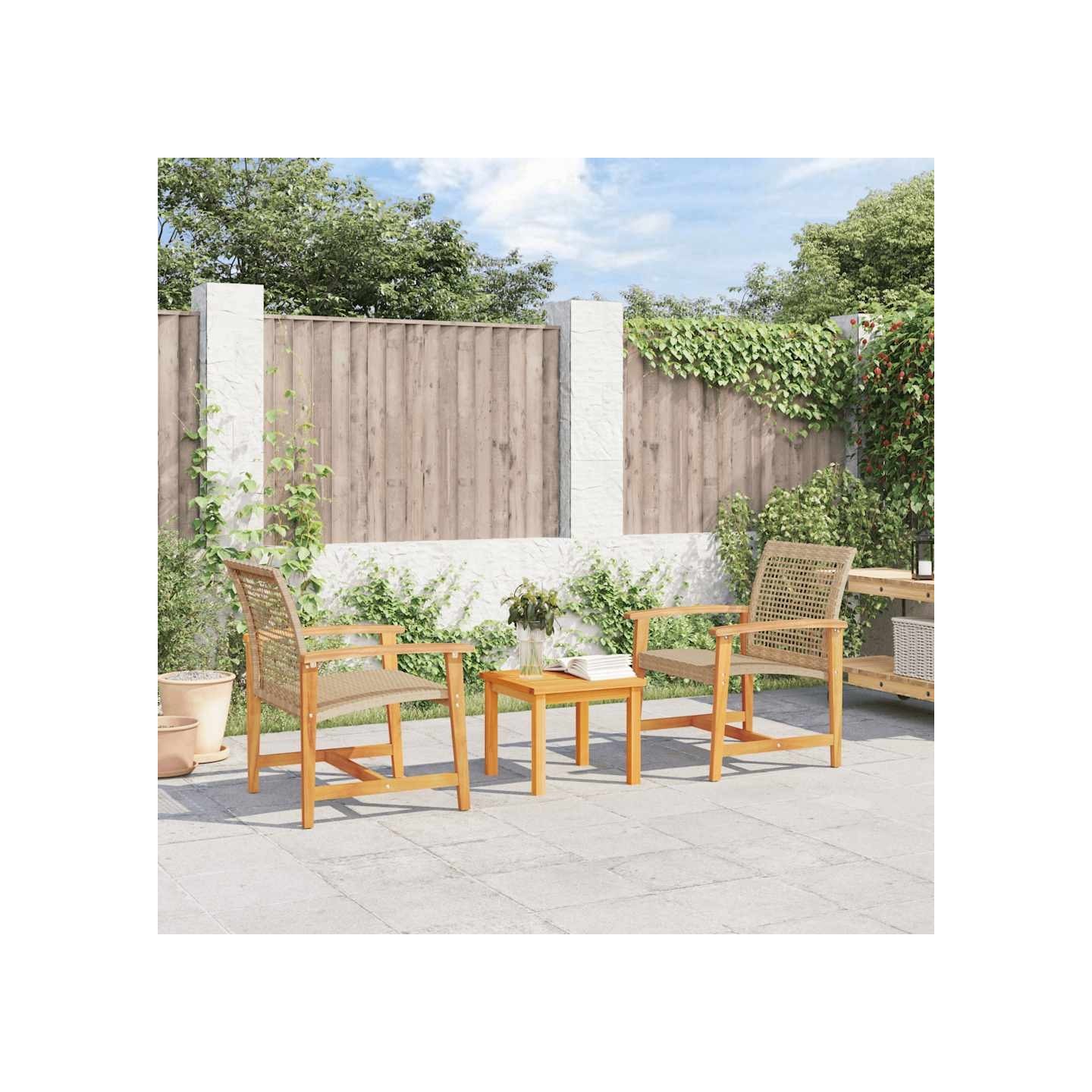 Ensemble de bistro 3 pcs beige résine tressée et bois d'acacia
