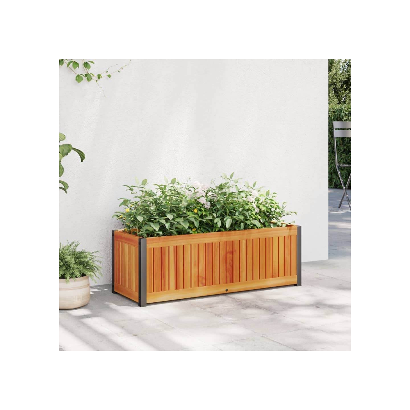 Jardinière 80x30x27,5 cm bois massif d'acacia et acier