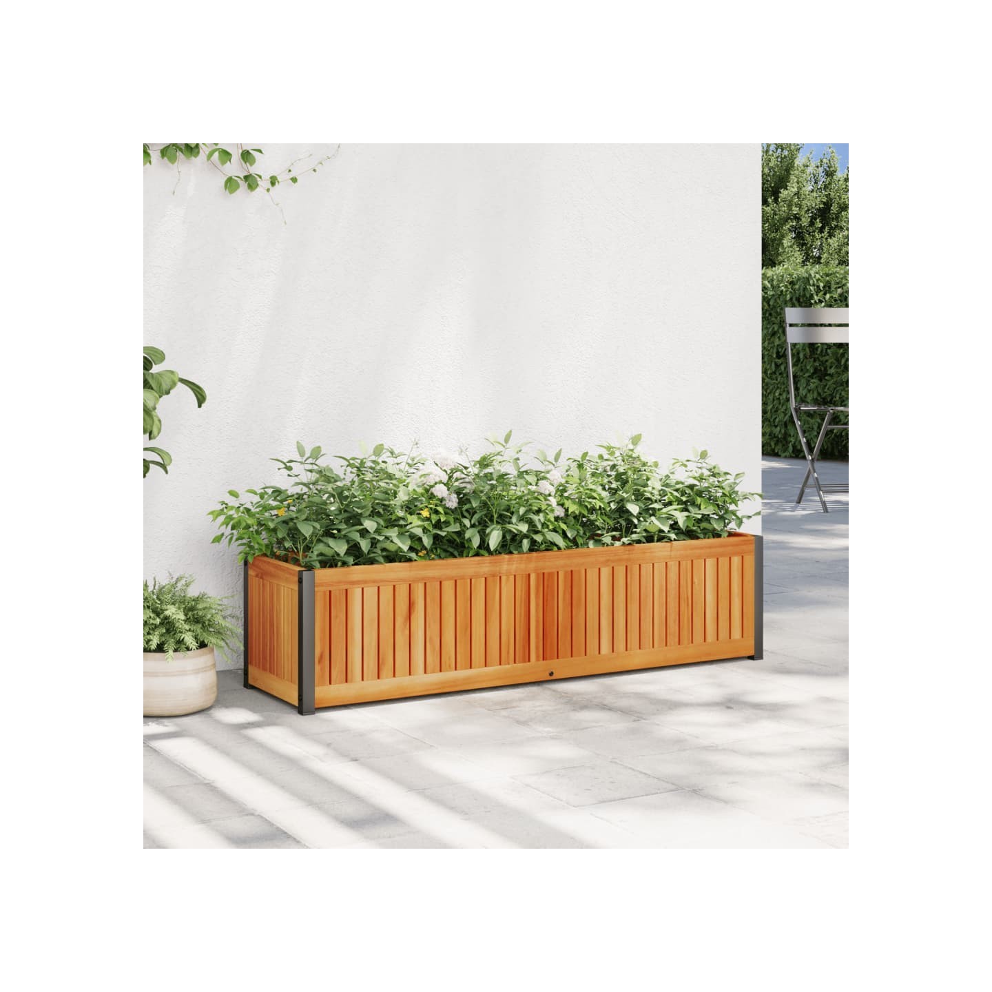 Jardinière 110x30x27,5 cm bois massif d'acacia et acier