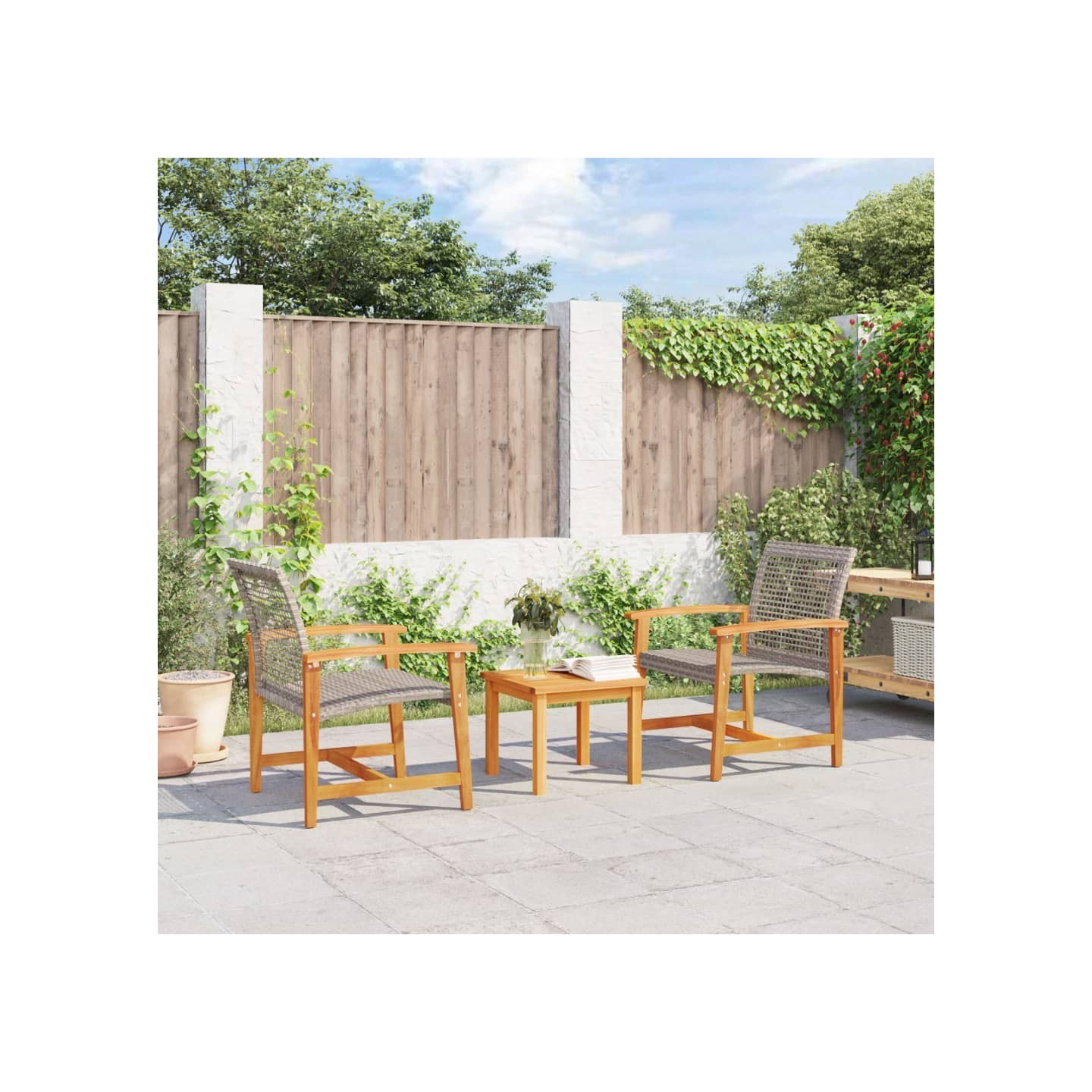 Ensemble de bistro 3 pcs gris résine tressée et bois d'acacia