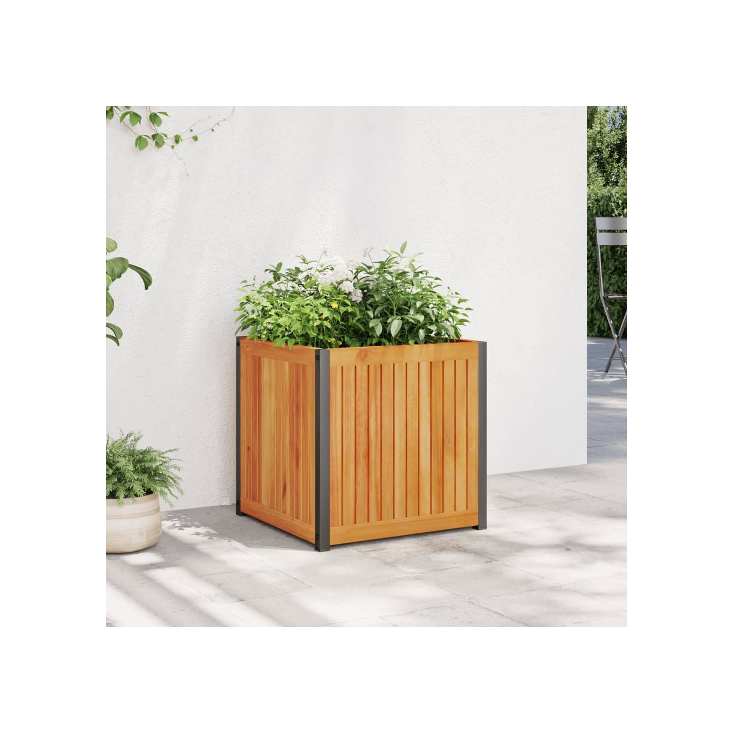 Jardinière 45x45x44 cm bois massif d'acacia et acier