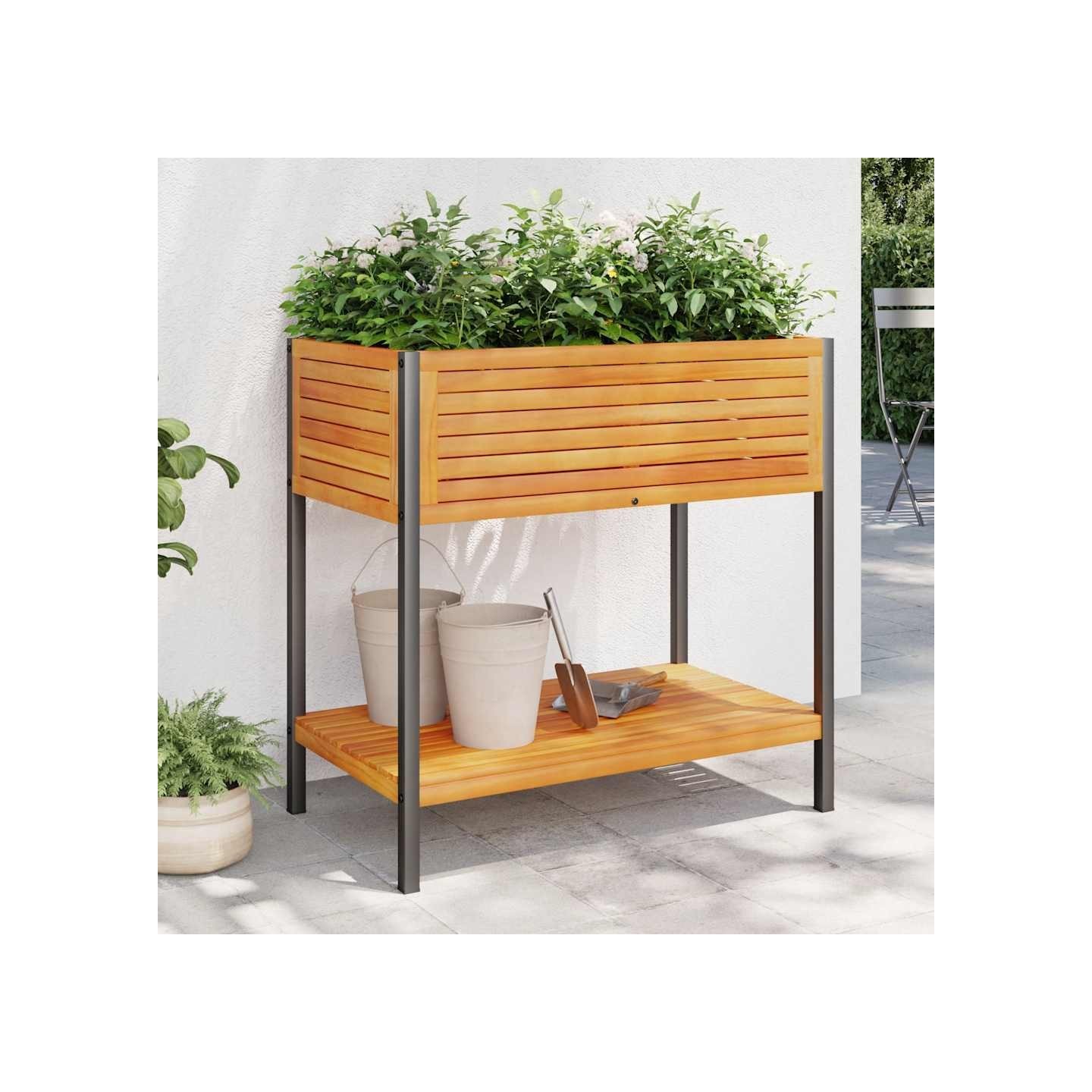 Jardinière et étagère 80x45x80 cm bois massif d'acacia et acier