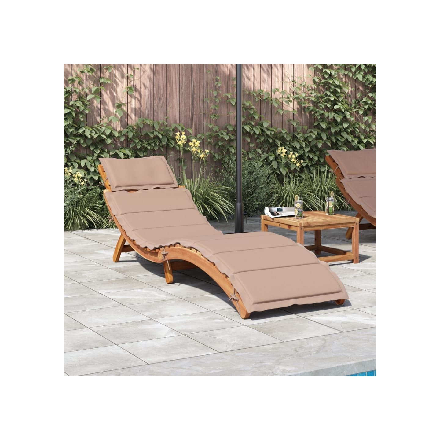 Chaise longue avec coussin taupe bois d'acacia solide