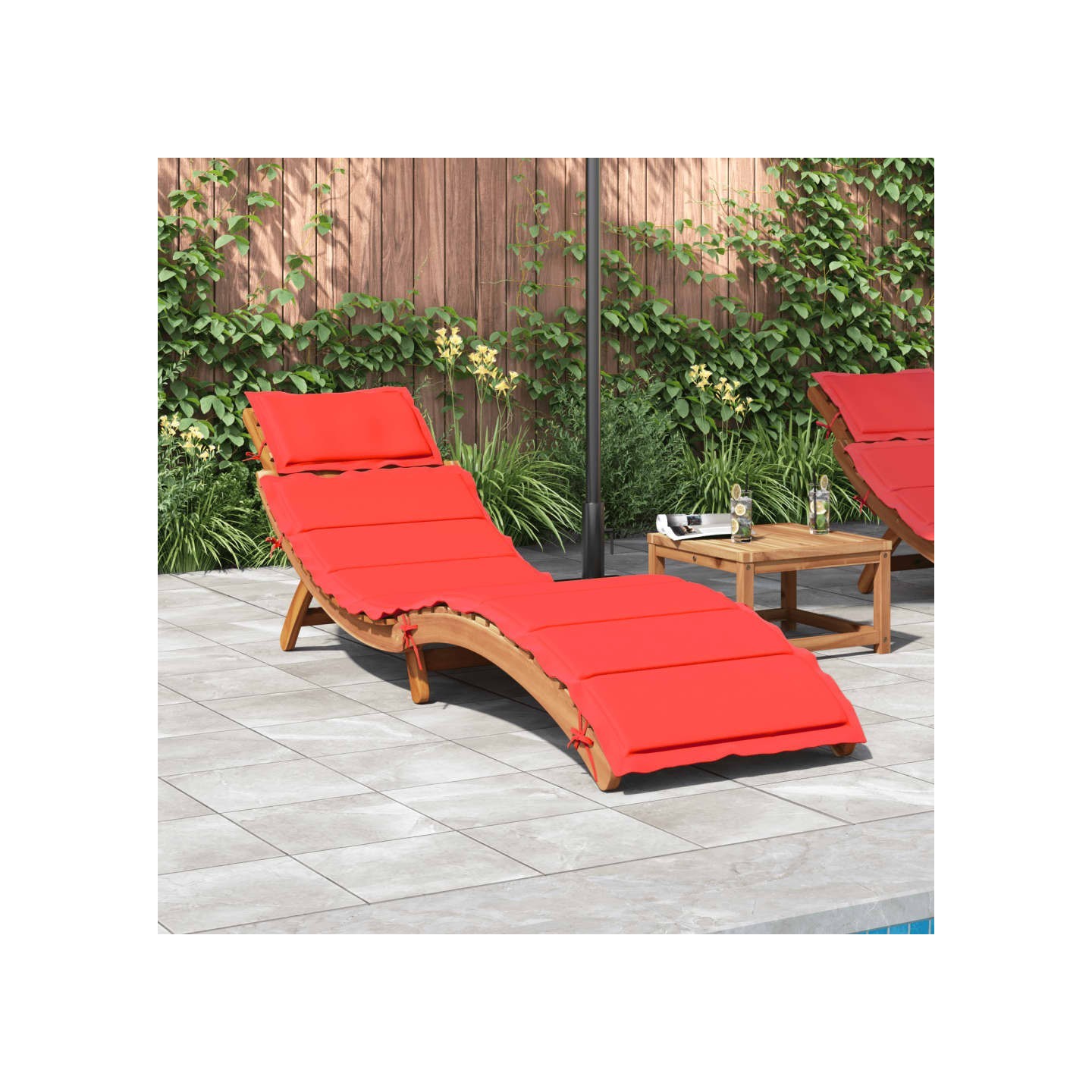Chaise longue avec coussin rouge bois d'acacia solide