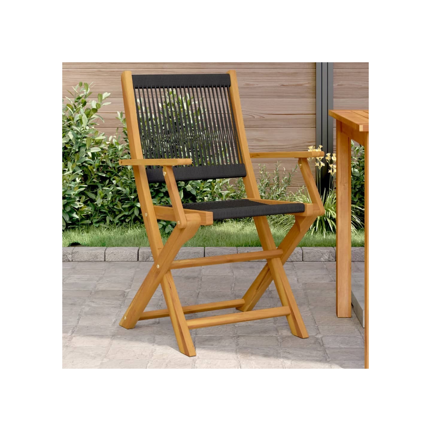 Chaises pliantes (lot de 2) en bois massif d'acacia noir et polypropylène