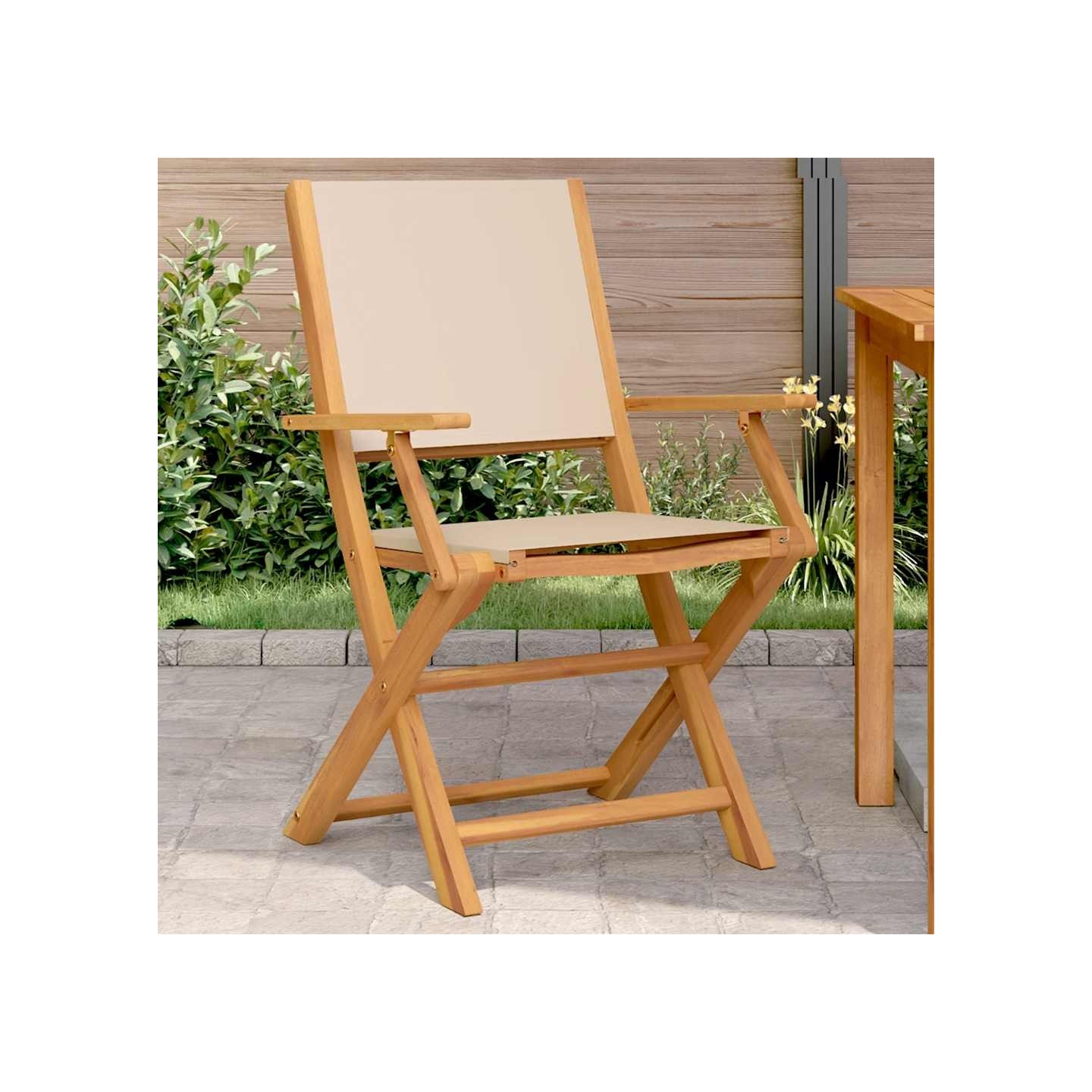 Chaises pliantes 2 pièces Beige Bois massif d'acacia et tissu