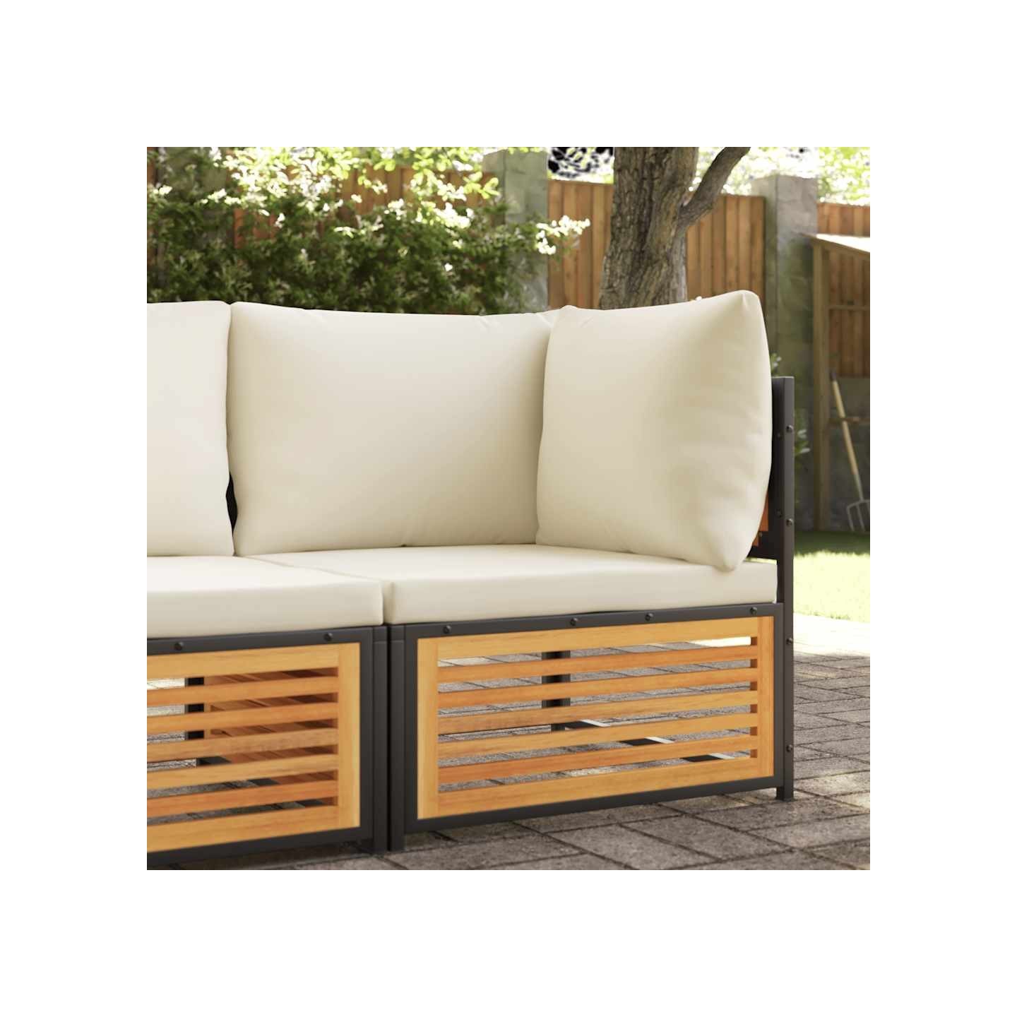 Canapé d'angle de jardin avec coussins bois massif d'acacia