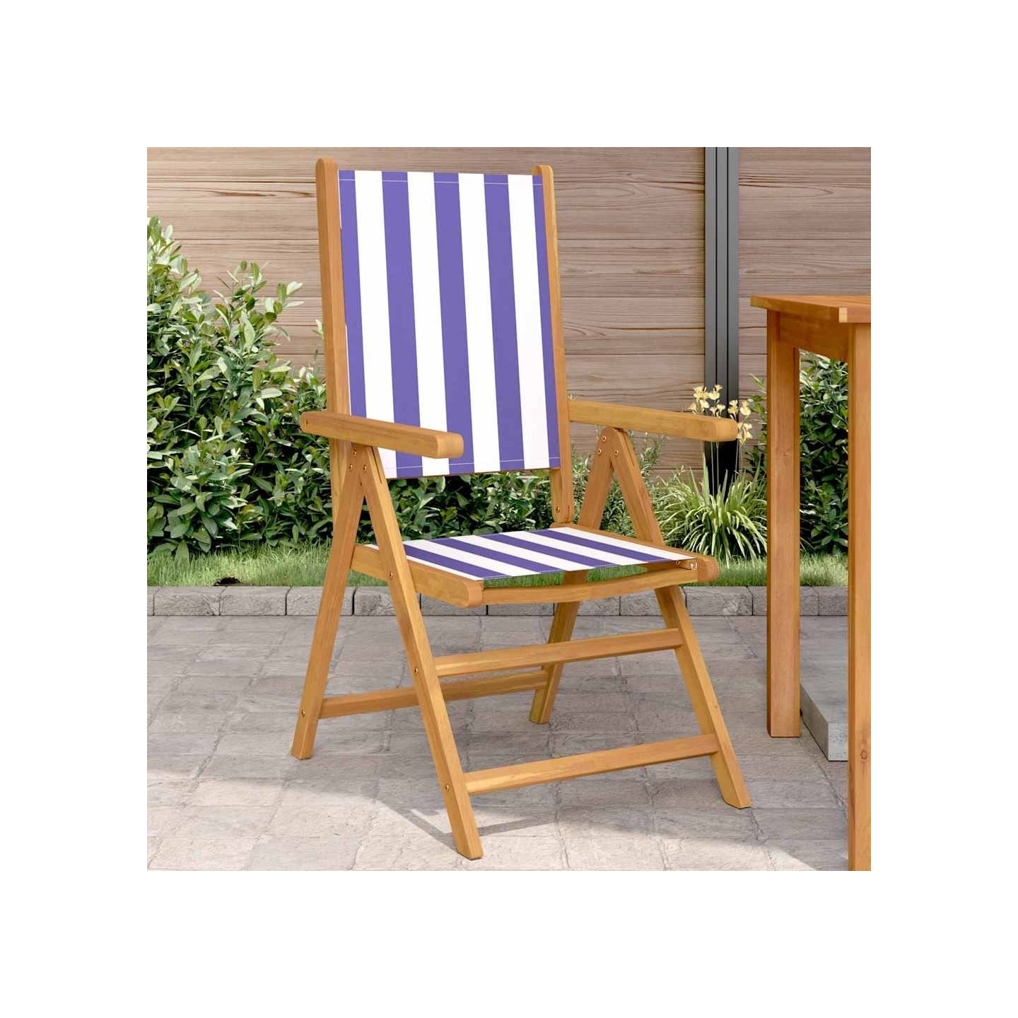 Chaises pliantes (lot de 2) en bois massif d'acacia bleu et blanc et tissu