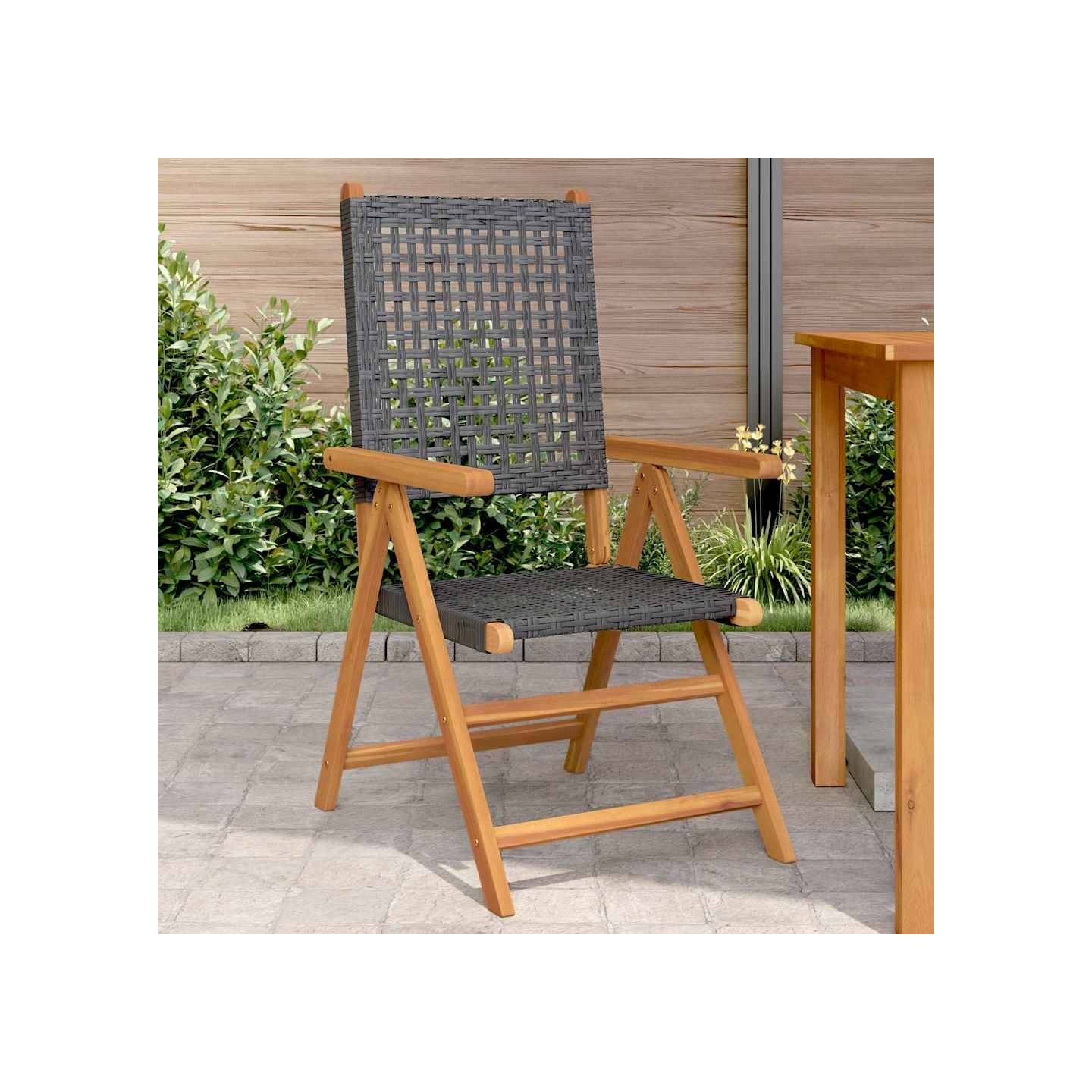 Chaises pliantes 2 pièces en bois massif d'acacia noir et polyrotin