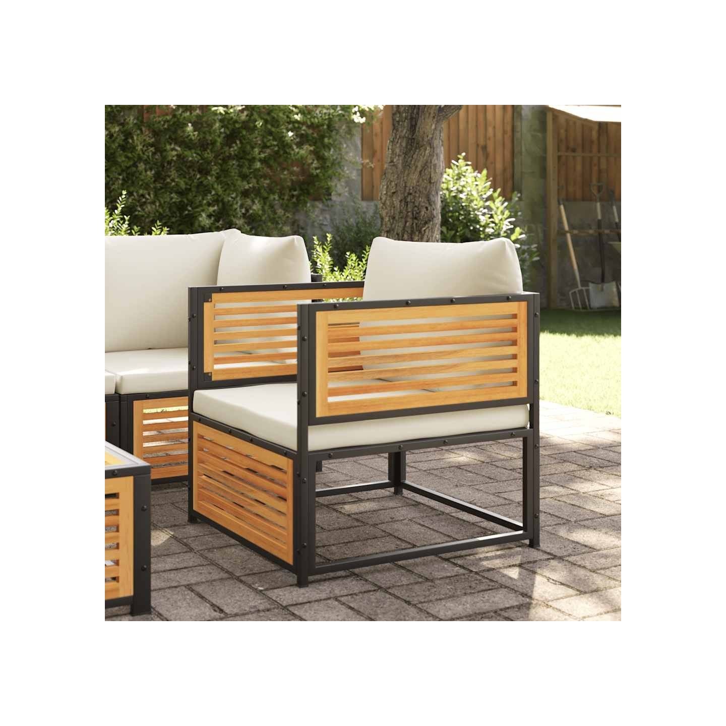 Chaise de jardin avec coussins bois massif d'acacia