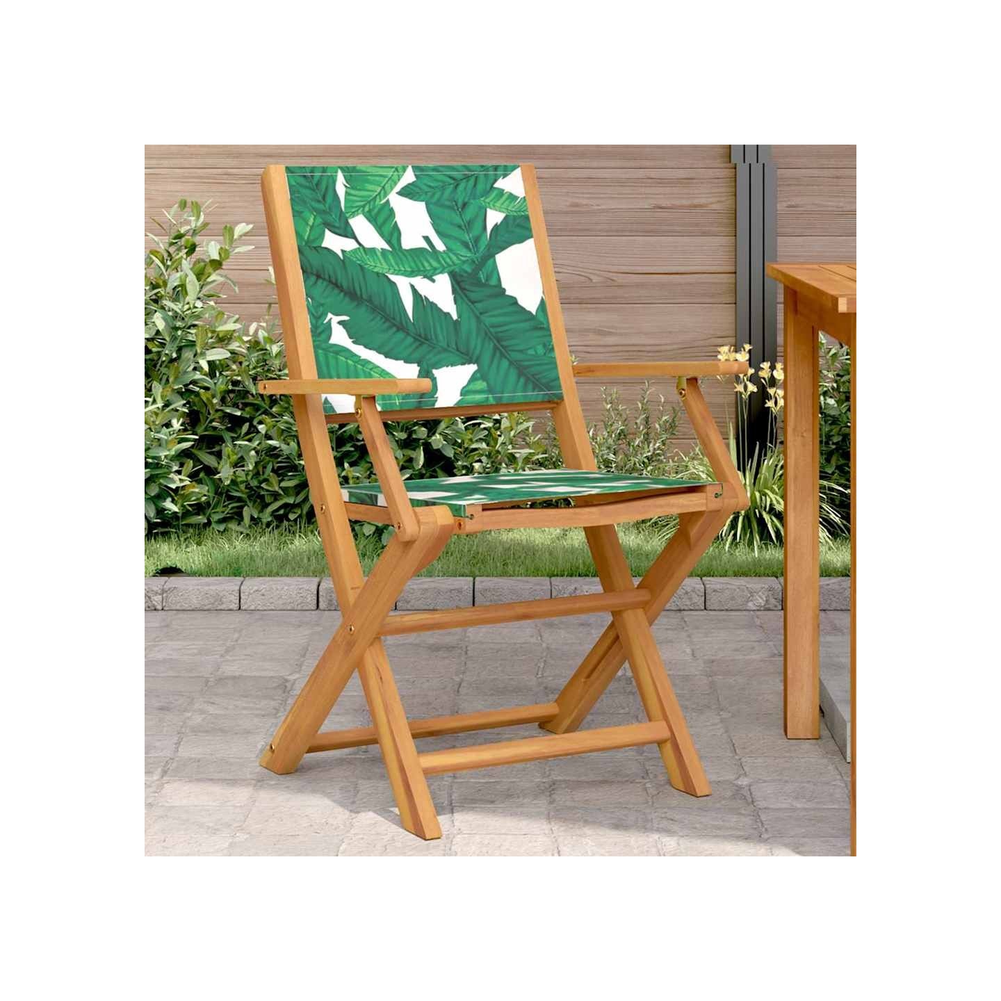 Chaises pliantes (lot de 2) en bois d'acacia massif et tissu, motif feuilles