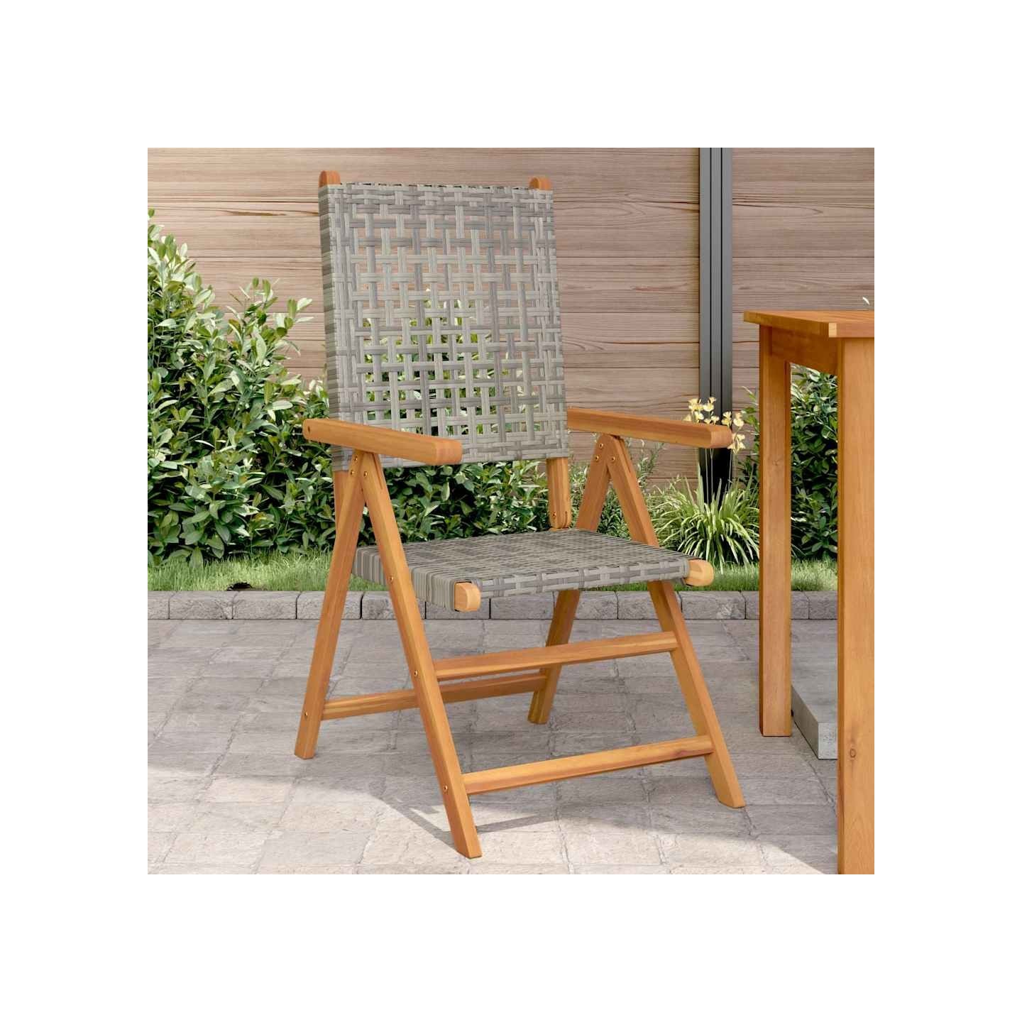 Chaises pliantes 2 pièces en bois massif d'acacia gris et polyrotin