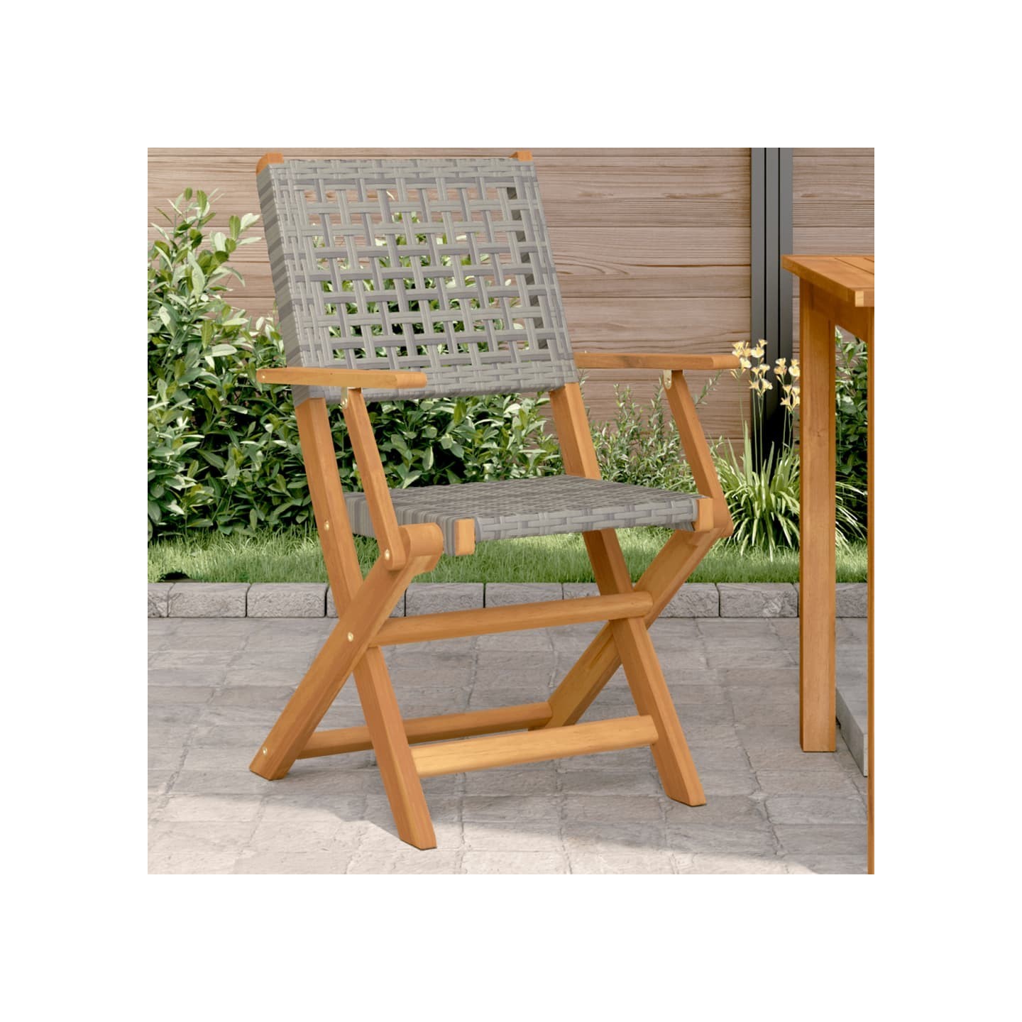 Chaises pliantes 2 pièces en bois massif d'acacia gris et polyrotin