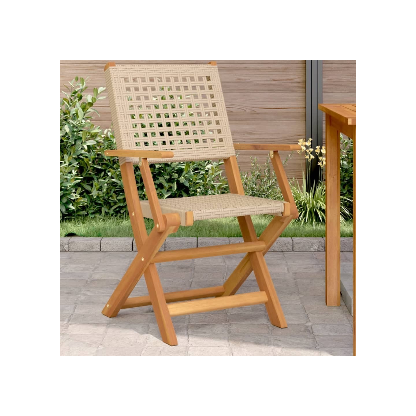Chaises pliantes 2 pièces Beige Bois massif d'acacia et polyrotin