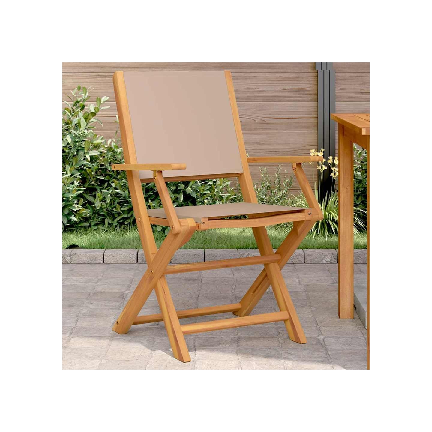 Chaises pliantes 2 pièces en bois d'acacia massif taupe et tissu