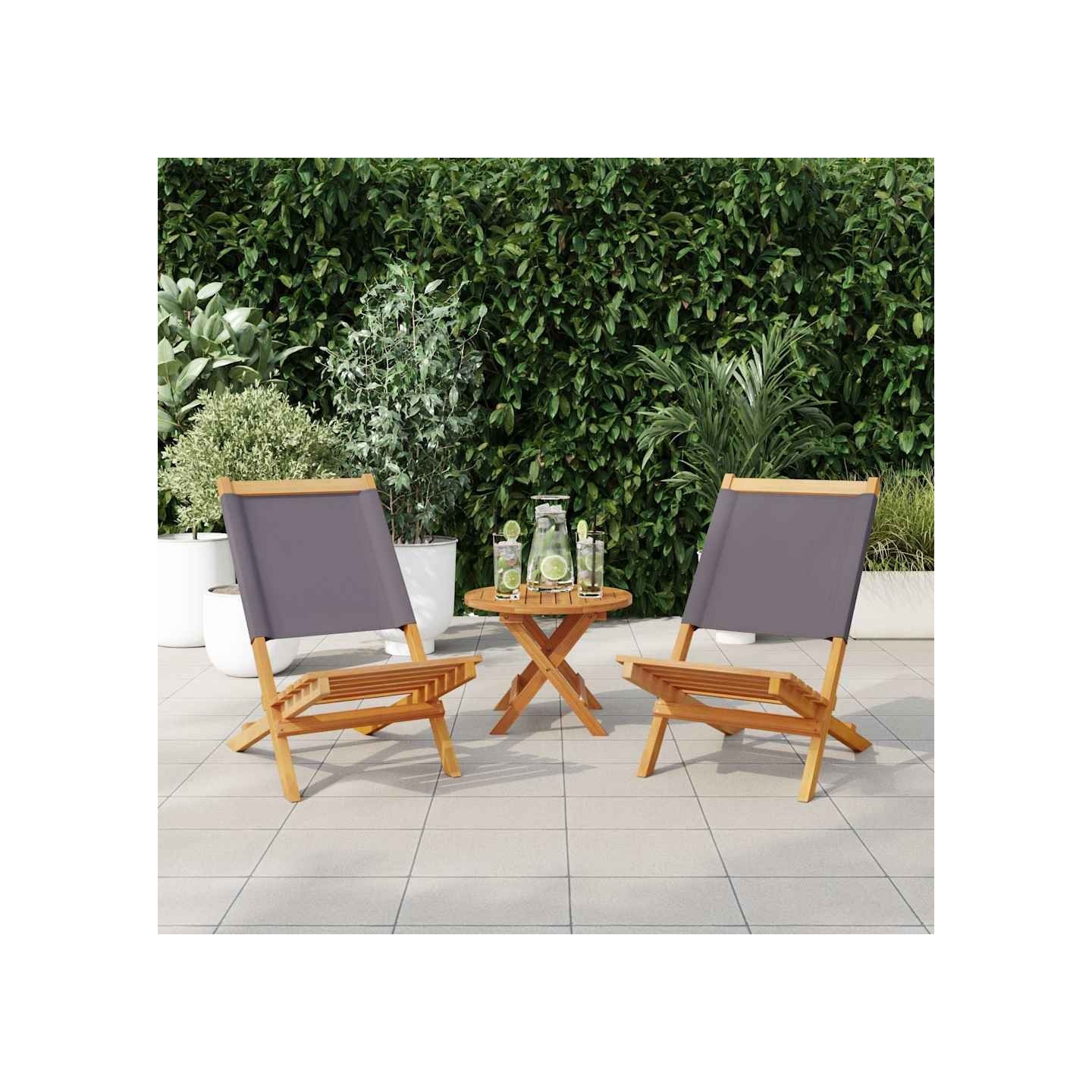 Chaises de jardin lot de 2 anthracite bois acacia massif tissu