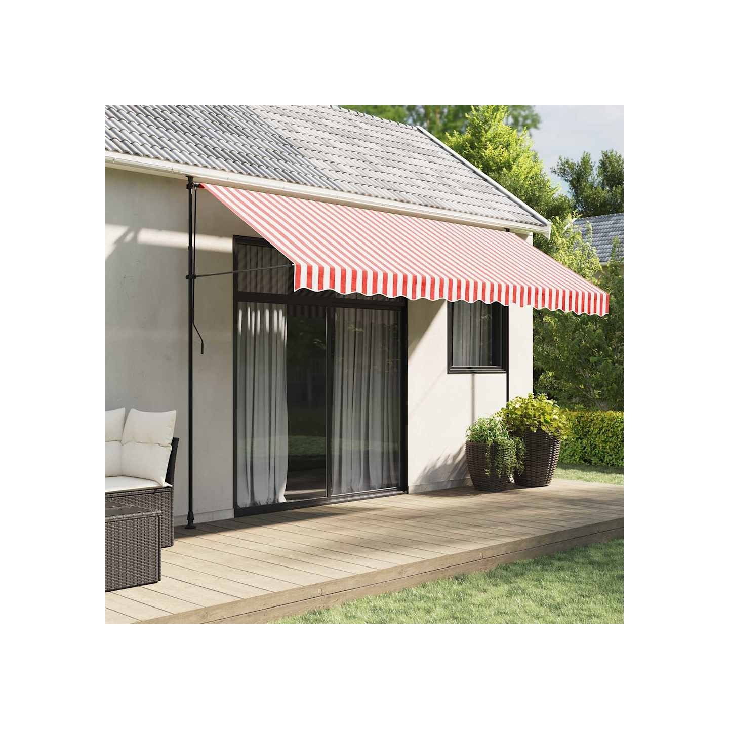 Tissu de remplacement pour auvent rouge et blanc 400x350 cm