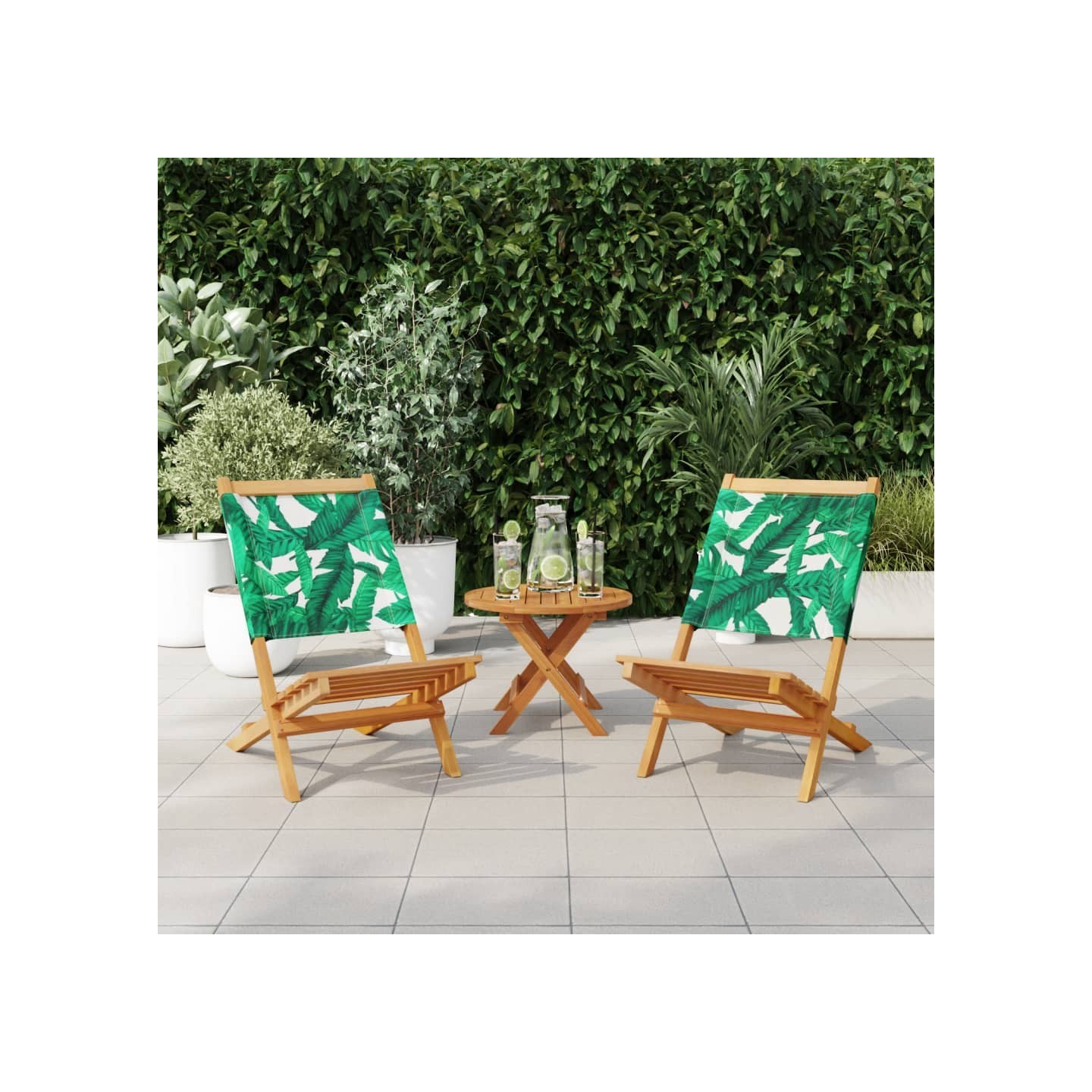 Chaises de jardin lot de 2 motif de feuilles acacia et tissu