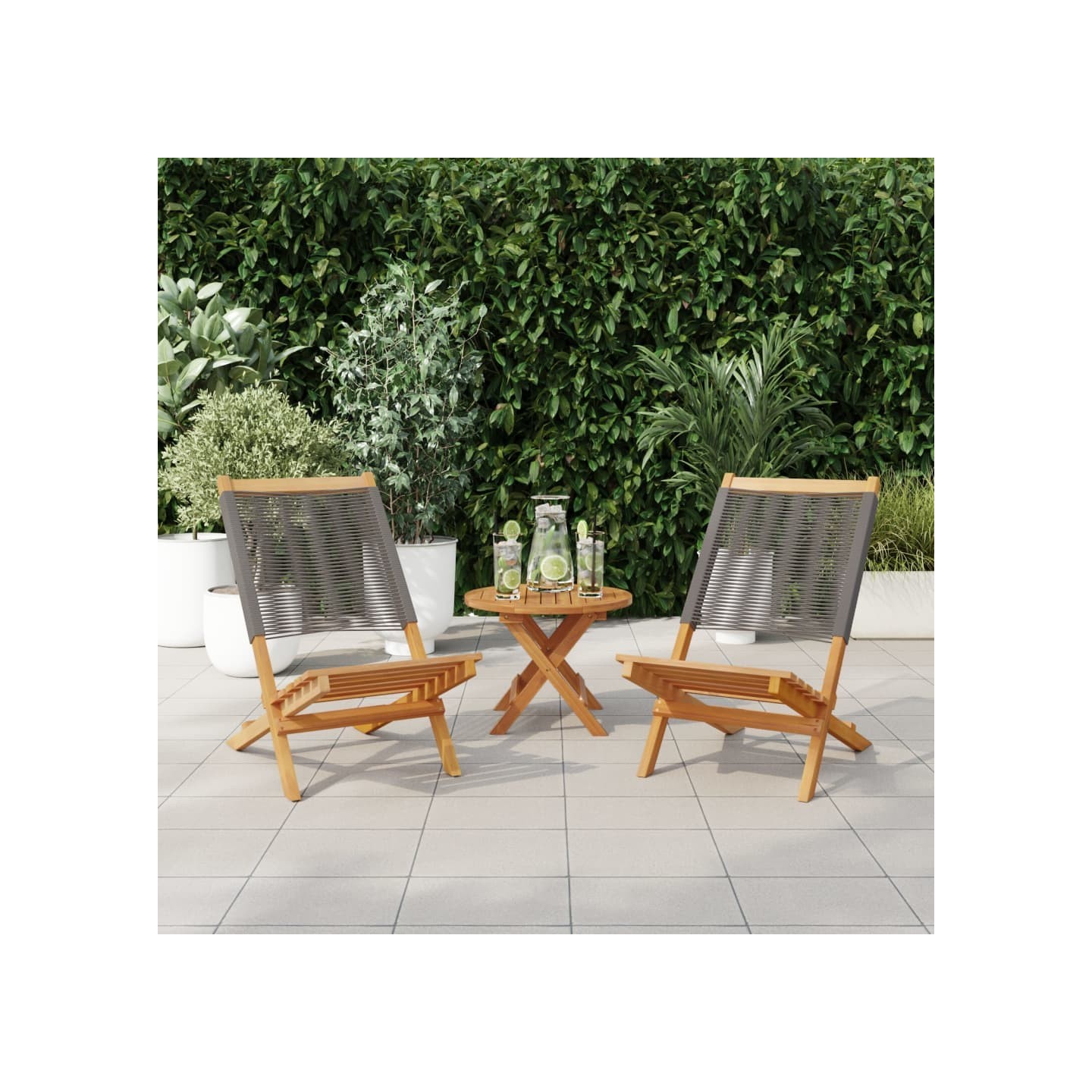 Chaises de jardin lot de 2 gris bois d'acacia et polypropylène