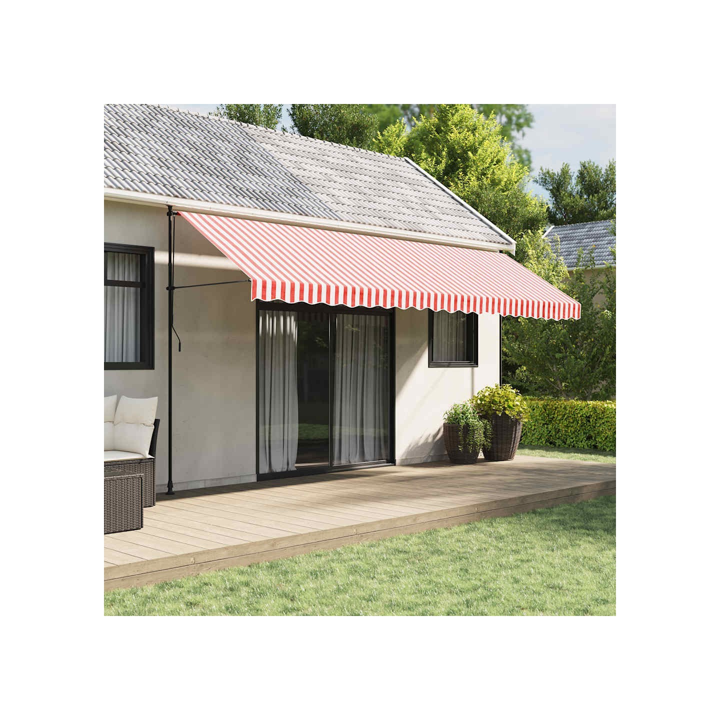 Tissu de remplacement pour auvent rouge et blanc 500x300 cm