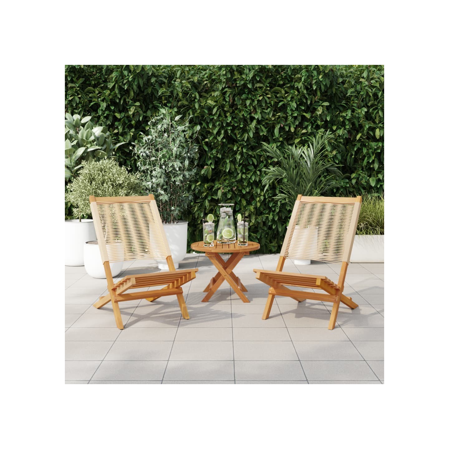 Chaises de jardin lot de 2 beige bois d'acacia et polypropylène