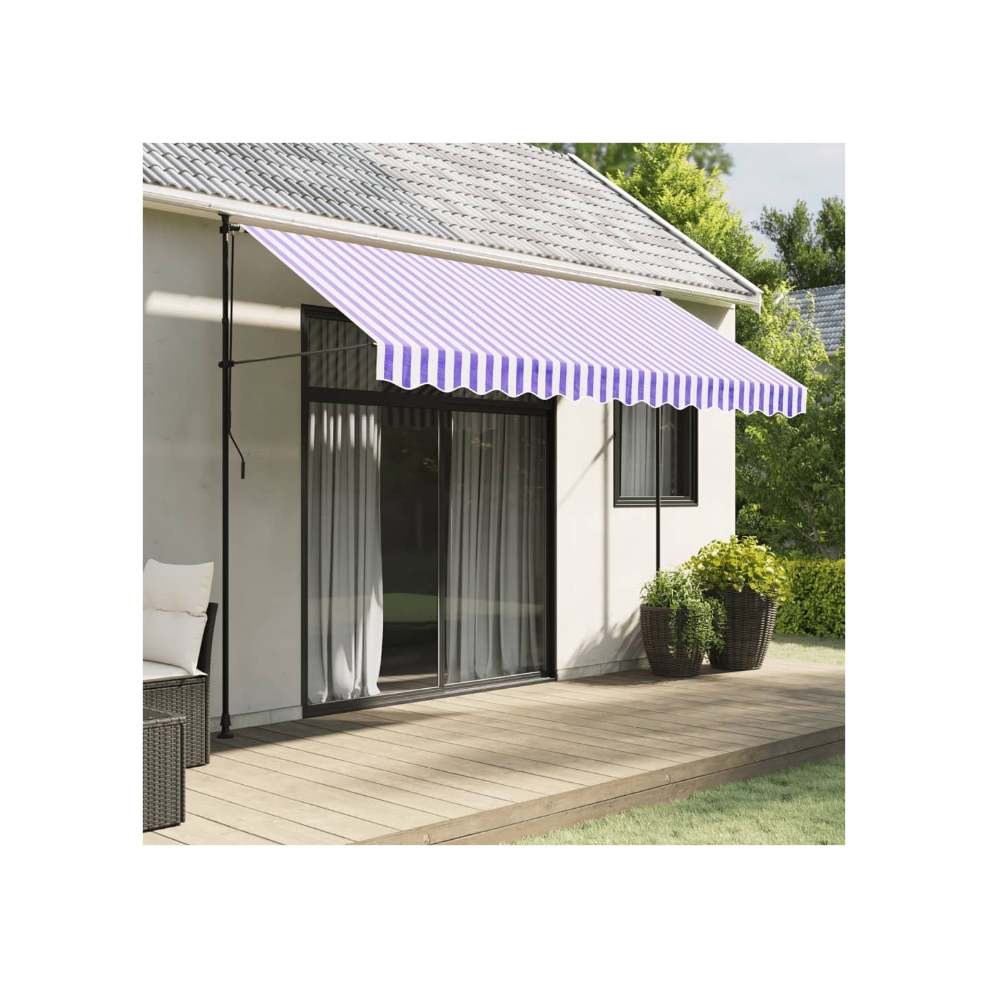 Tissu de remplacement de cantonnière d’auvent rayure bleu blanc