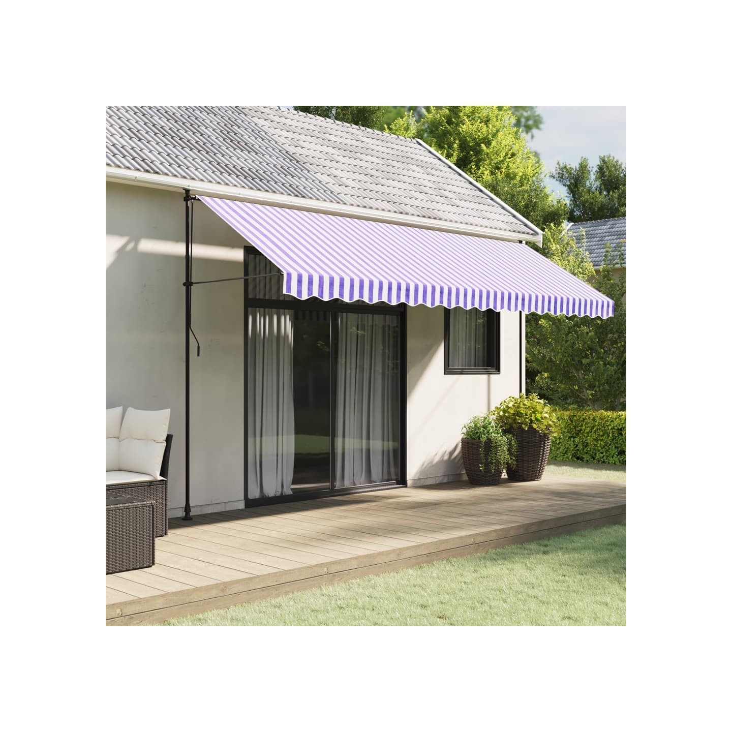 Tissu de remplacement de cantonnière d’auvent rayure bleu blanc