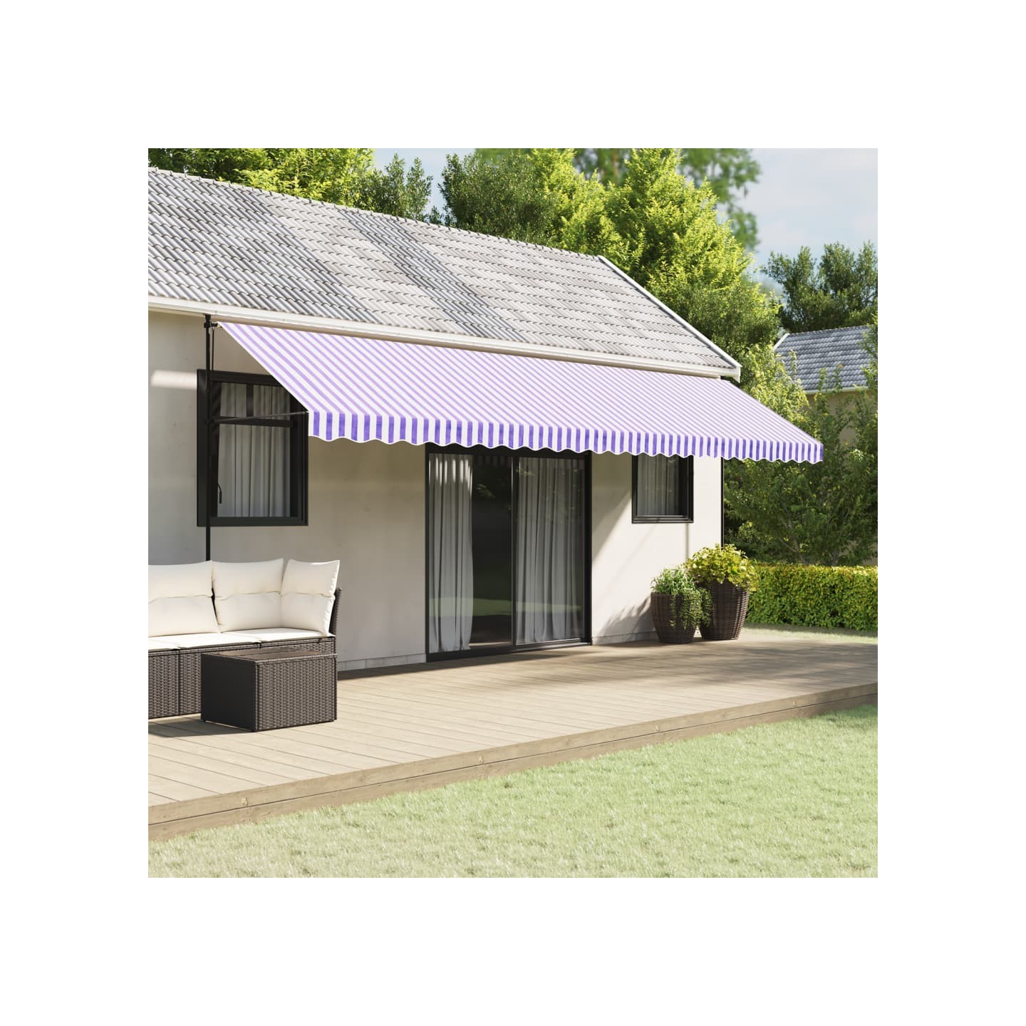 Tissu de remplacement de cantonnière d’auvent rayure bleu blanc