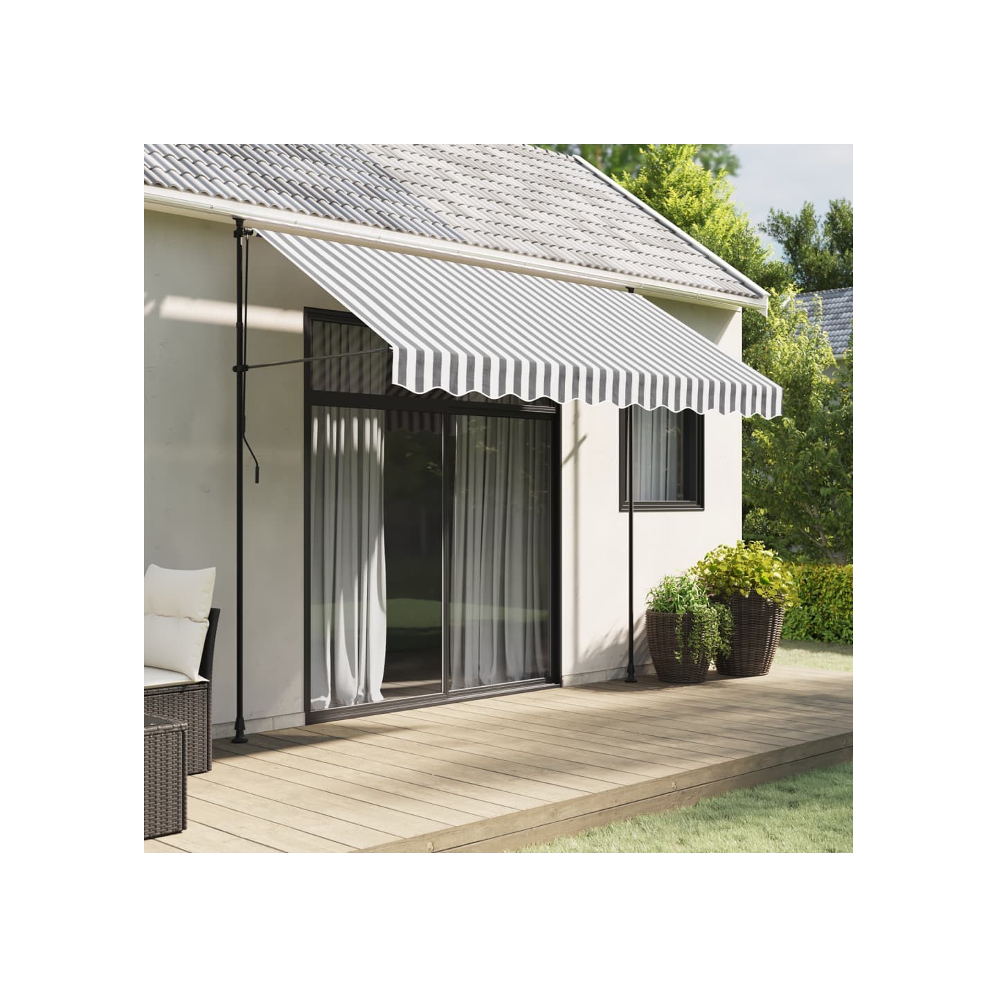 Tissu de remplacement de cantonnière d’auvent anthracite blanc