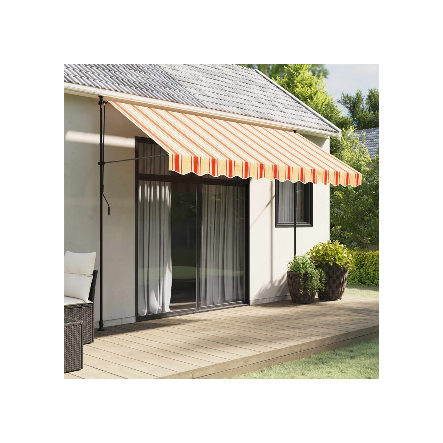 Tissu de remplacement de cantonnière d’auvent jaune orange 350 cm