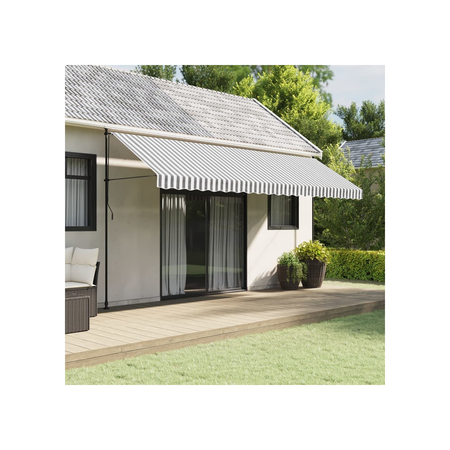 Tissu de remplacement de cantonnière d’auvent anthracite blanc