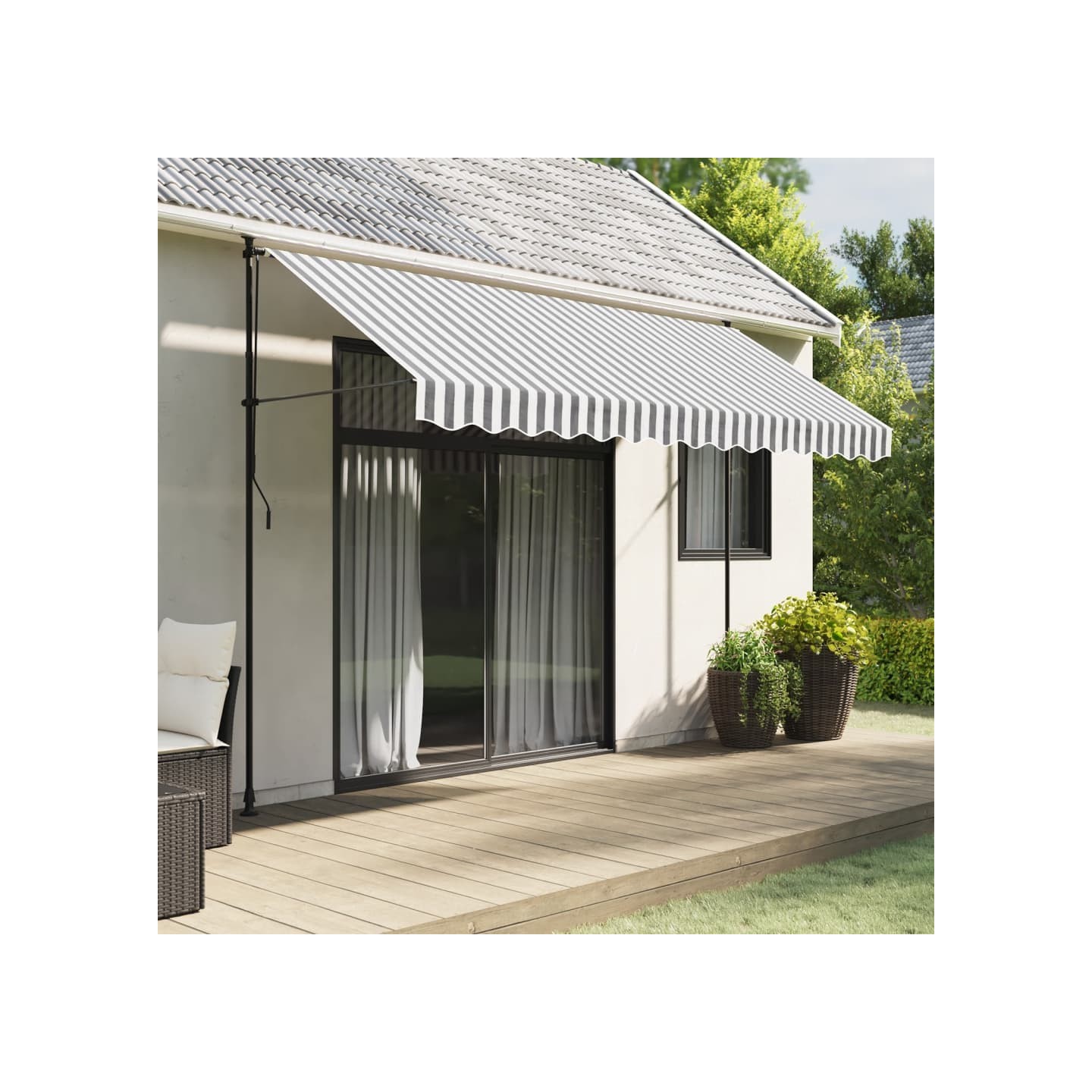 Tissu de remplacement de cantonnière d’auvent anthracite blanc