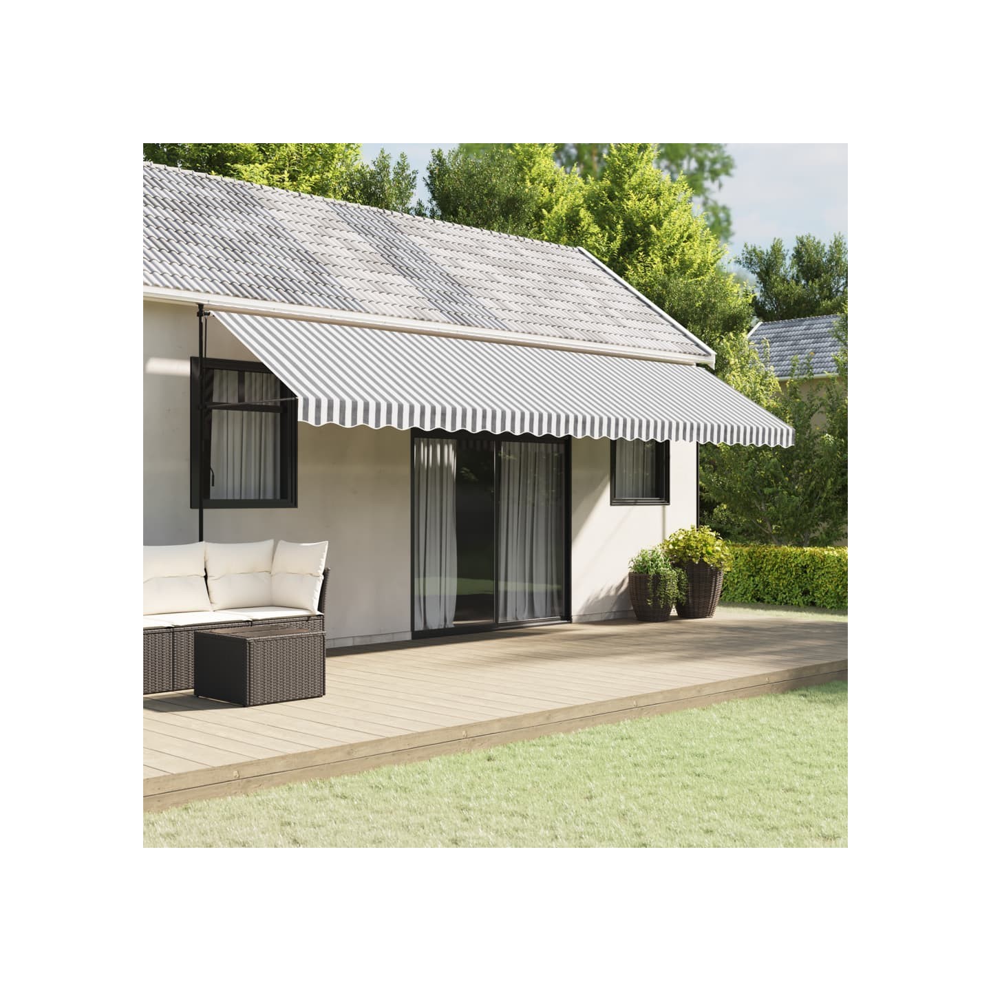 Tissu de remplacement de cantonnière d’auvent anthracite blanc