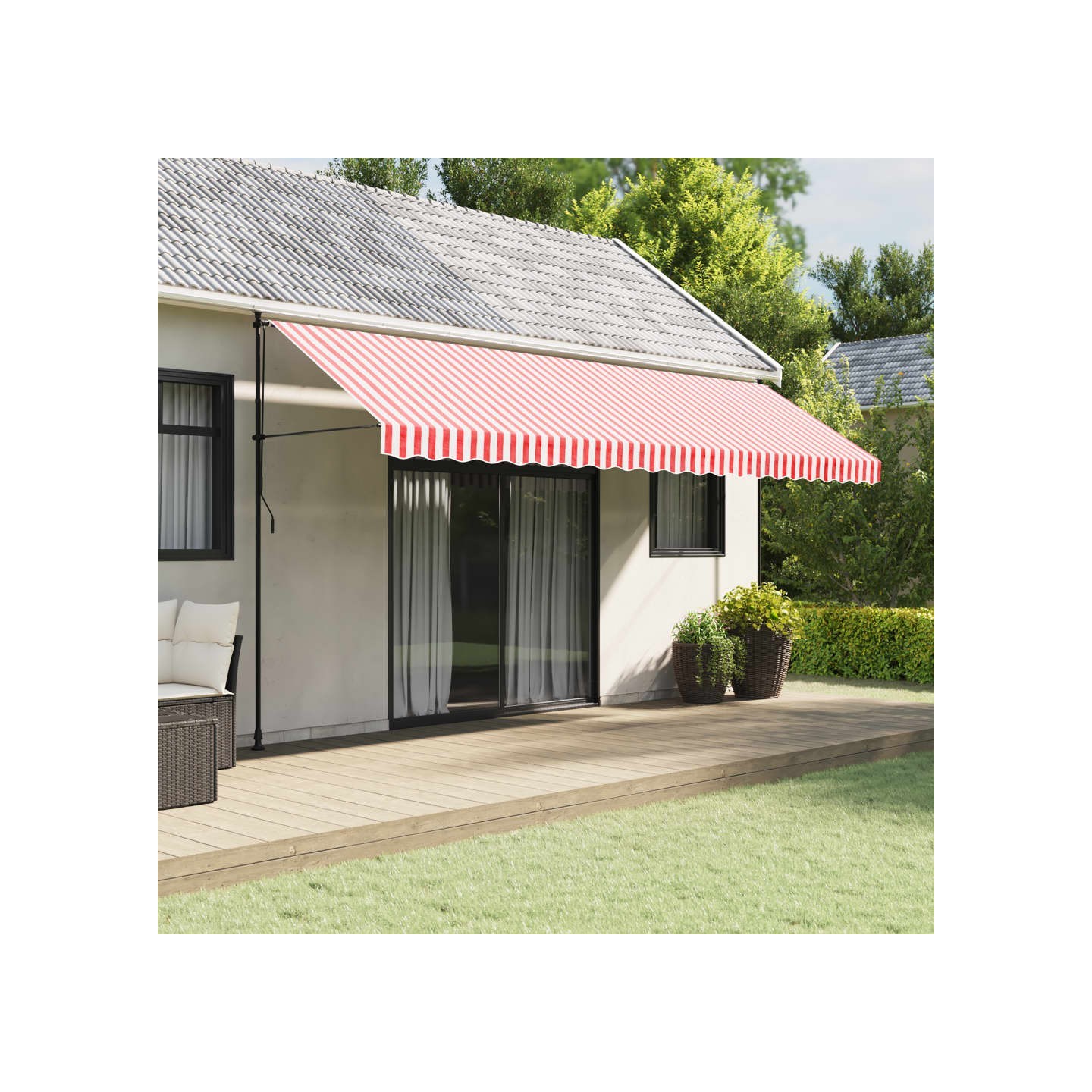 Tissu de remplacement de cantonnière d’auvent rouge blanc 500 cm