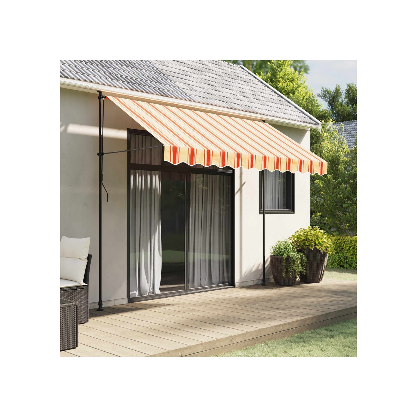 Tissu de remplacement de cantonnière d’auvent jaune orange 300 cm