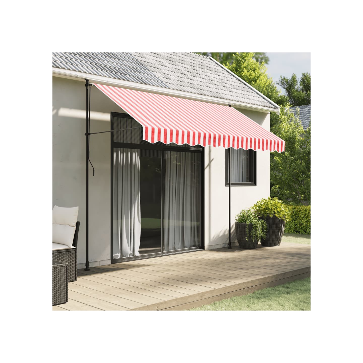 Tissu de remplacement de cantonnière d’auvent rouge blanc 300 cm