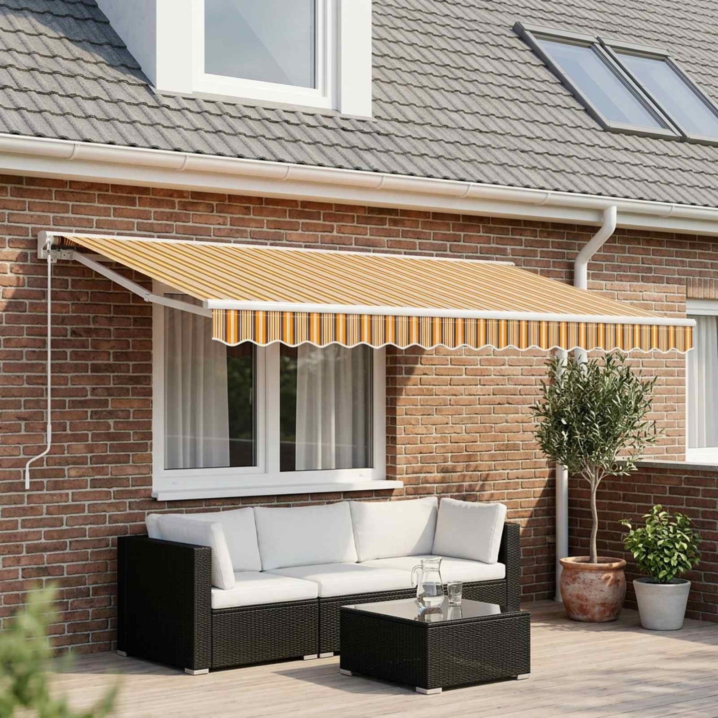 Tissu de remplacement de cantonnière d’auvent rayure jaune gris