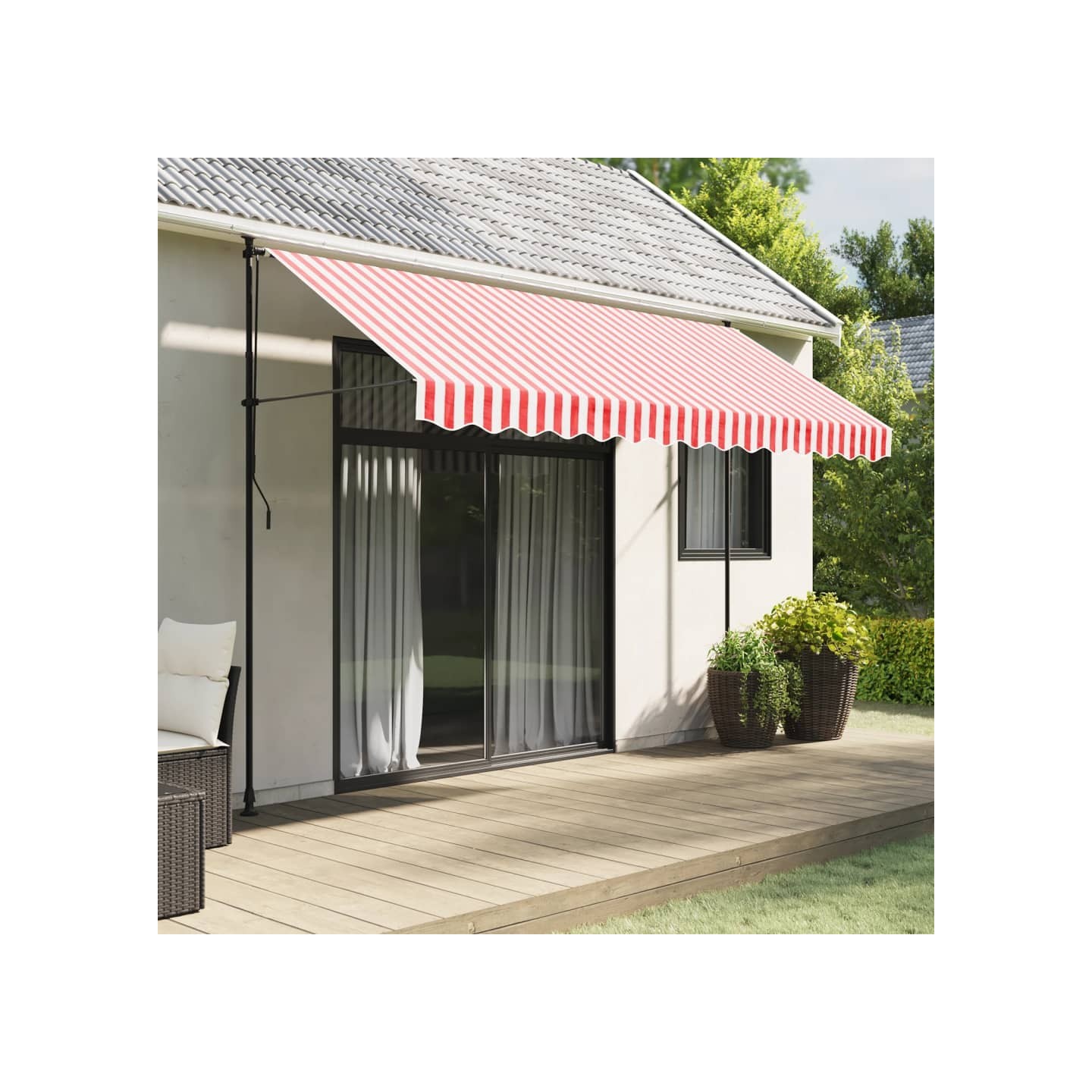 Tissu de remplacement de cantonnière d’auvent rouge blanc 350 cm