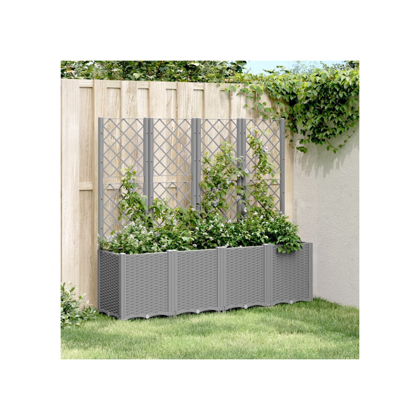 Jardinière avec treillis gris clair 160x40x140 cm PP
