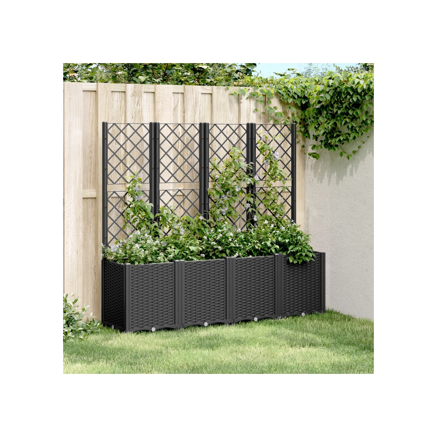 Jardinière avec treillis noir 160x40x140 cm PP